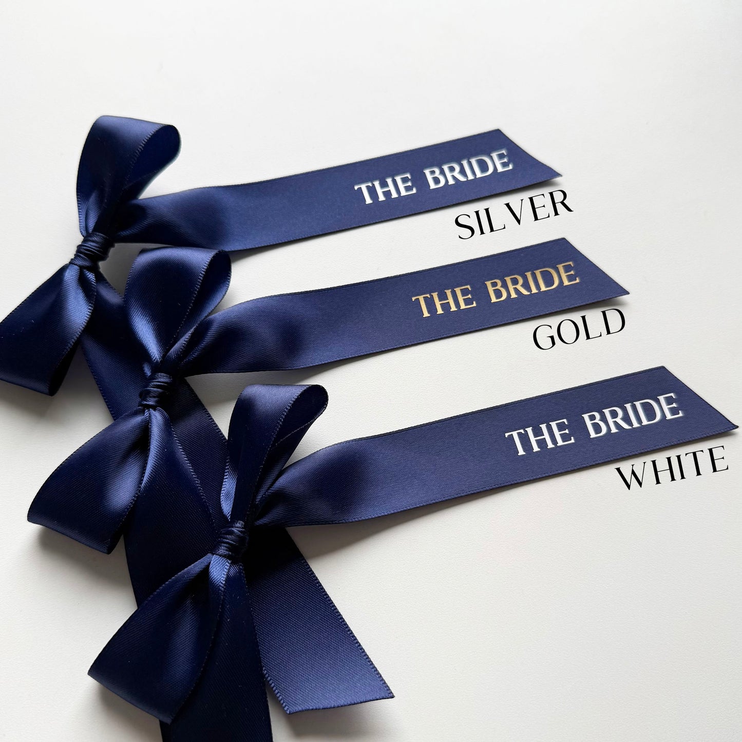 Pre Tied Navy Satin Bow Place Names