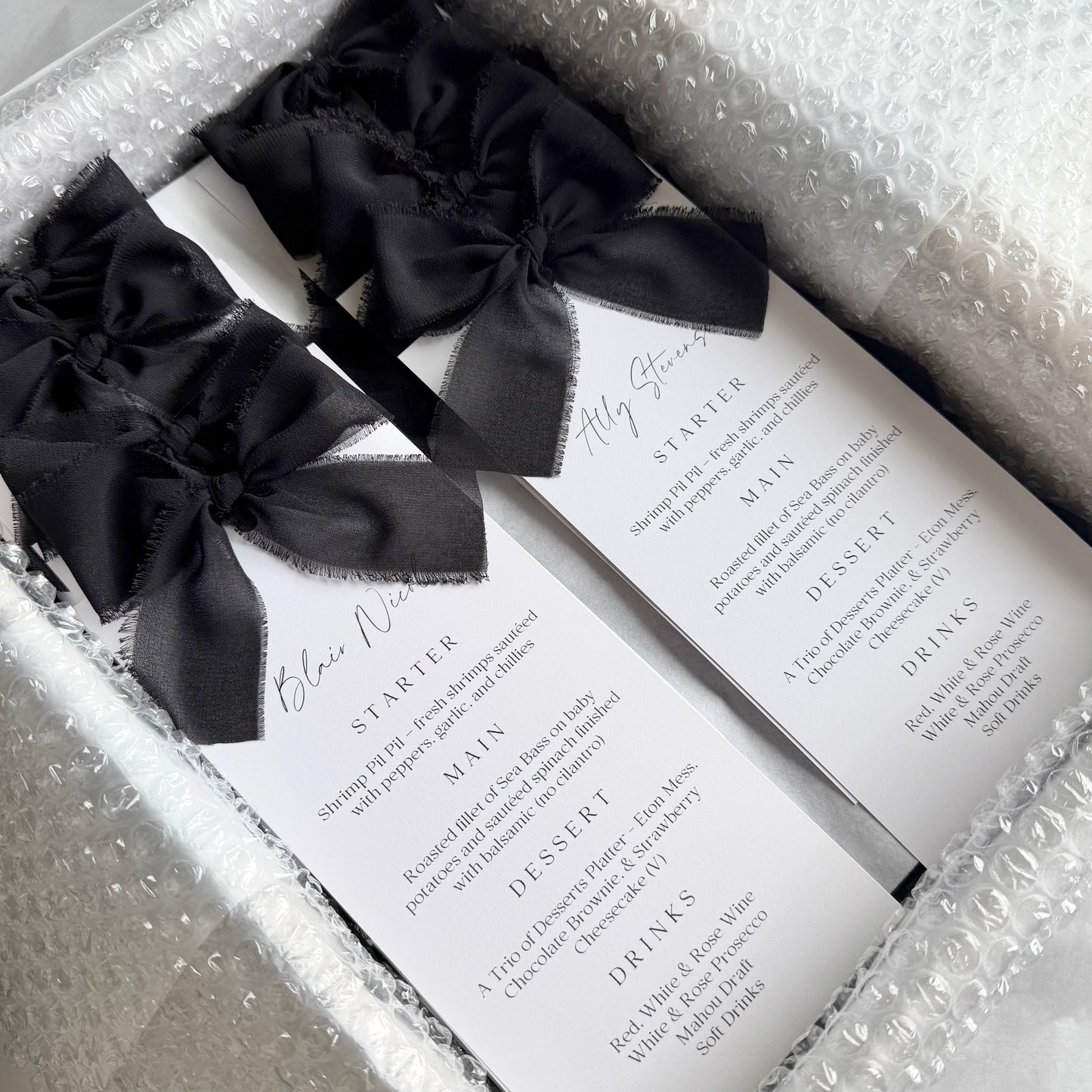 Poppy Menu Place Card With Black Bow