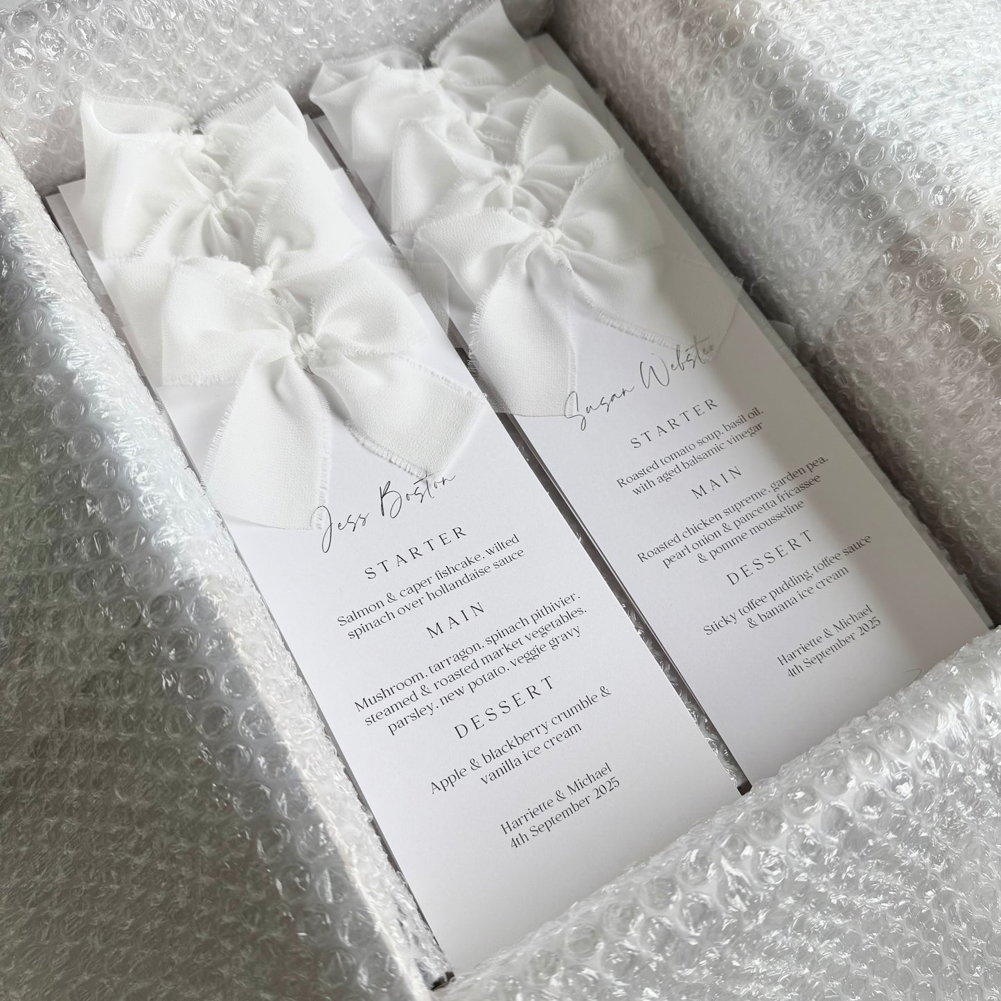 Poppy Menu Place Card With White Bow