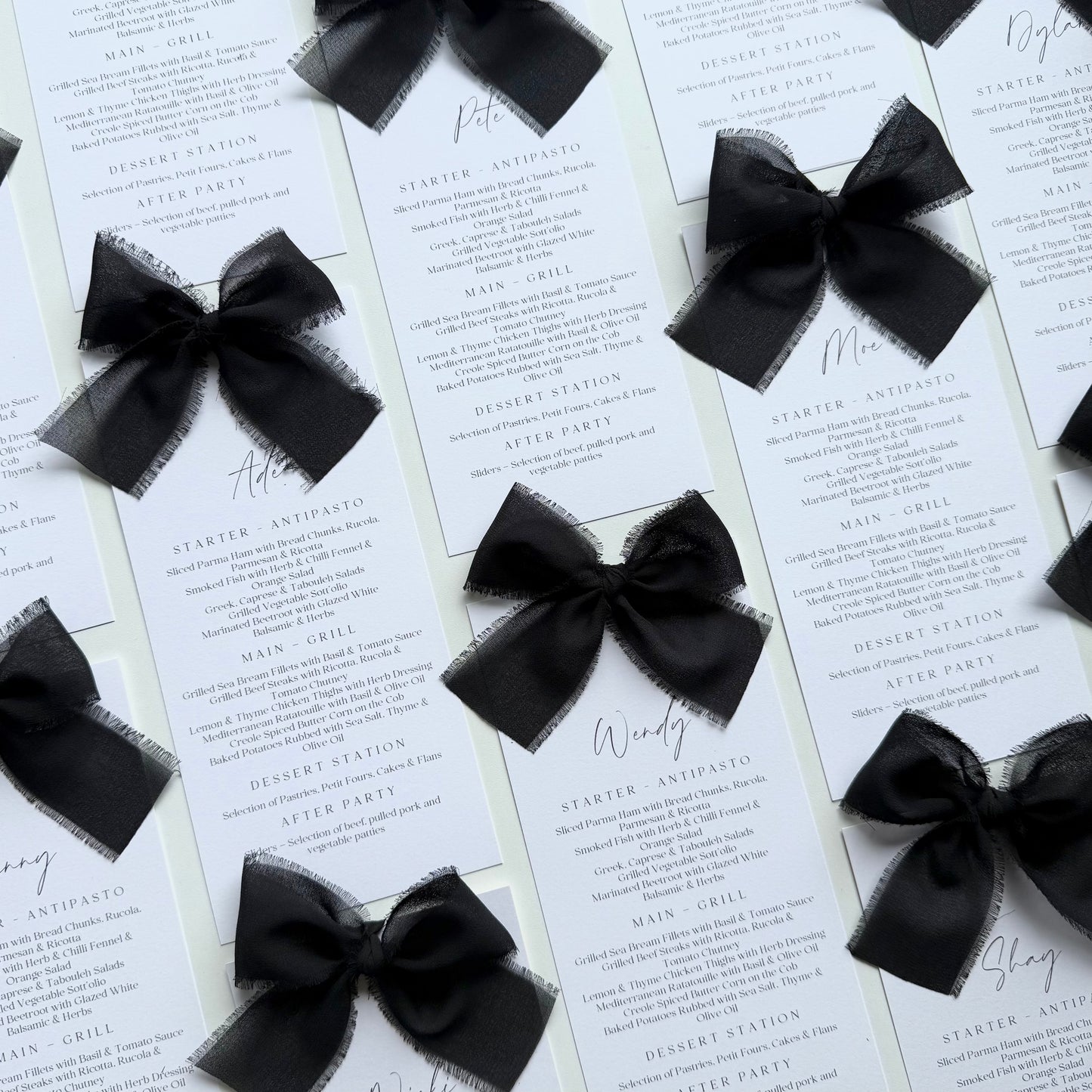 Poppy Menu Place Card With Black Bow