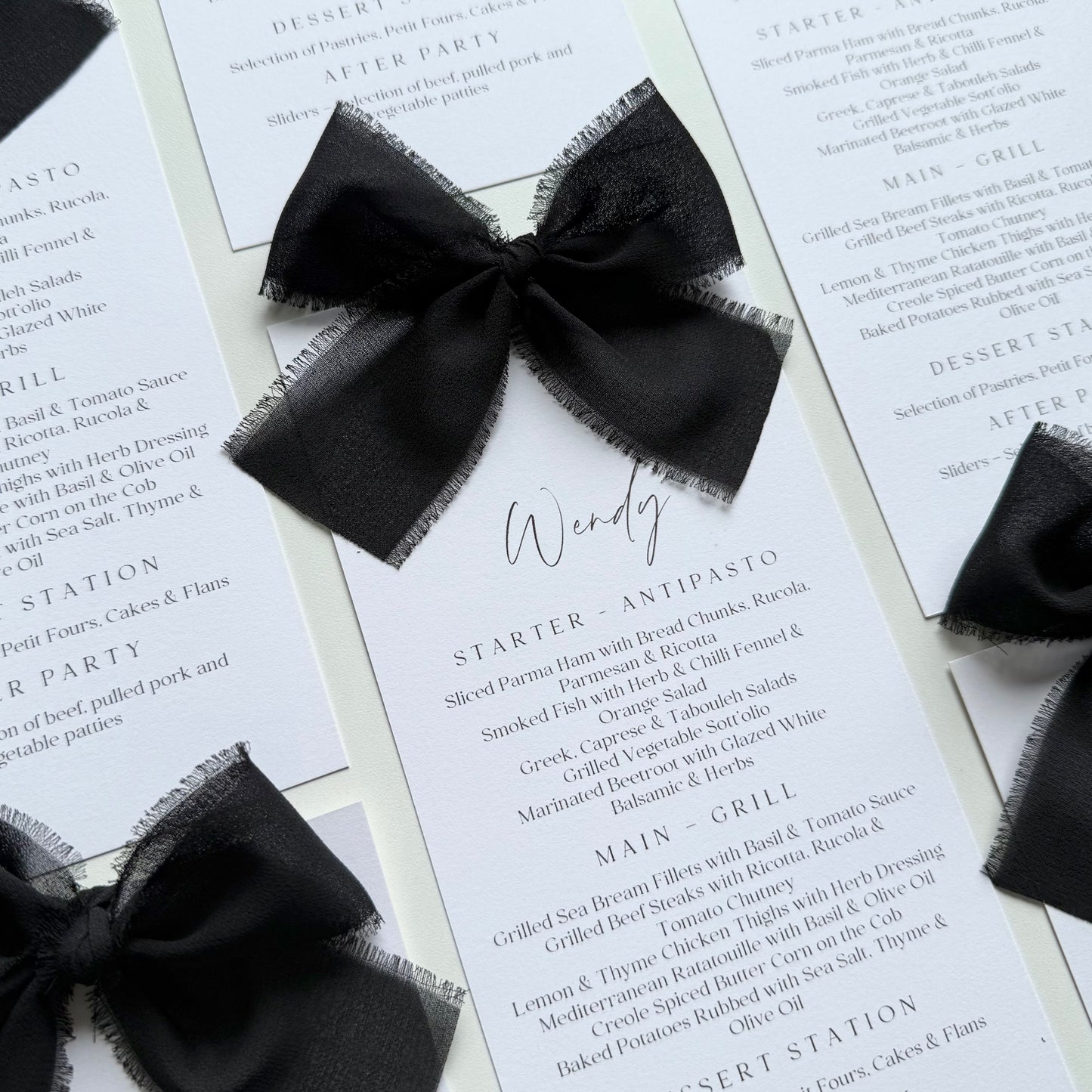 Poppy Menu Place Card With Black Bow