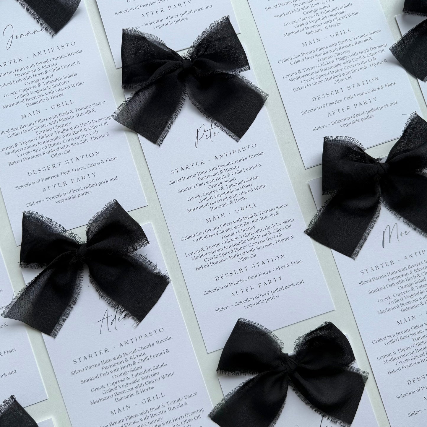 Poppy Menu Place Card With Black Bow