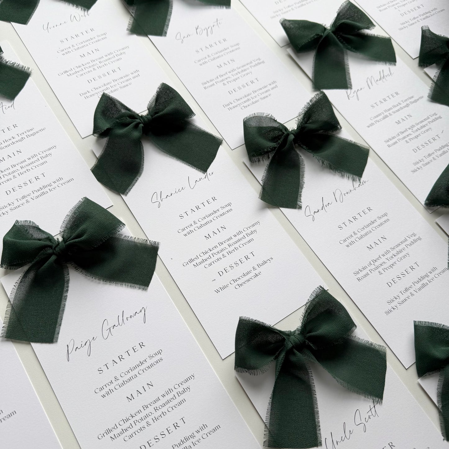 Poppy Menu Place Card With Dark Green Bow