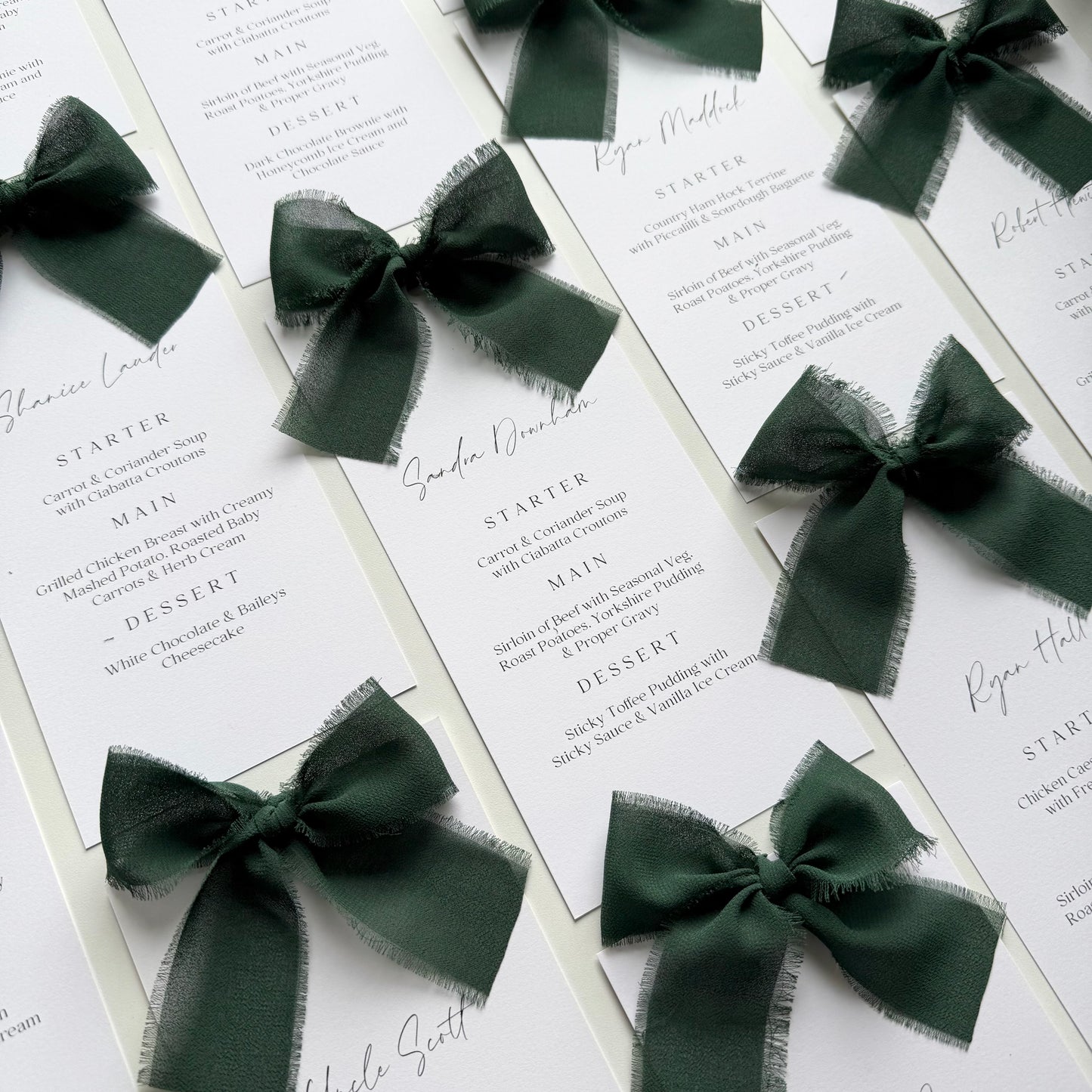 Poppy Menu Place Card With Dark Green Bow