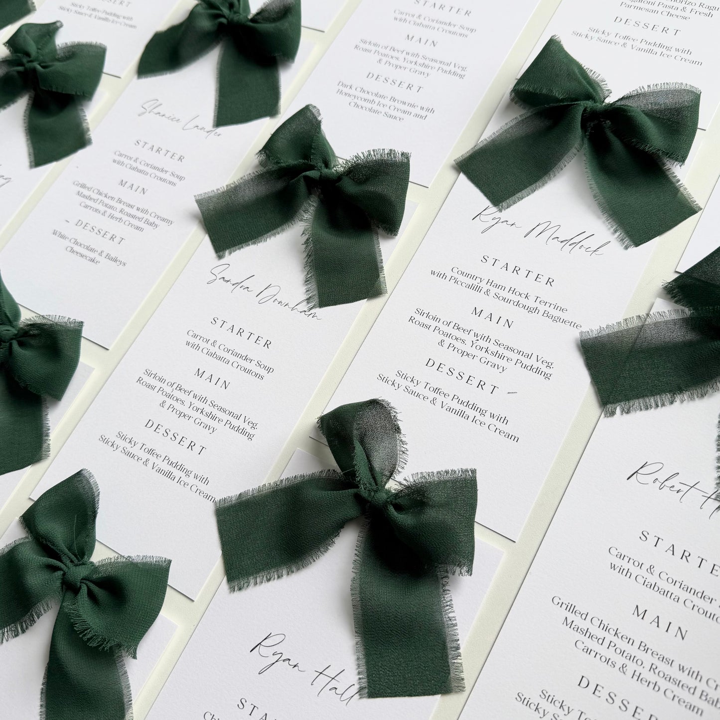 Poppy Menu Place Card With Dark Green Bow