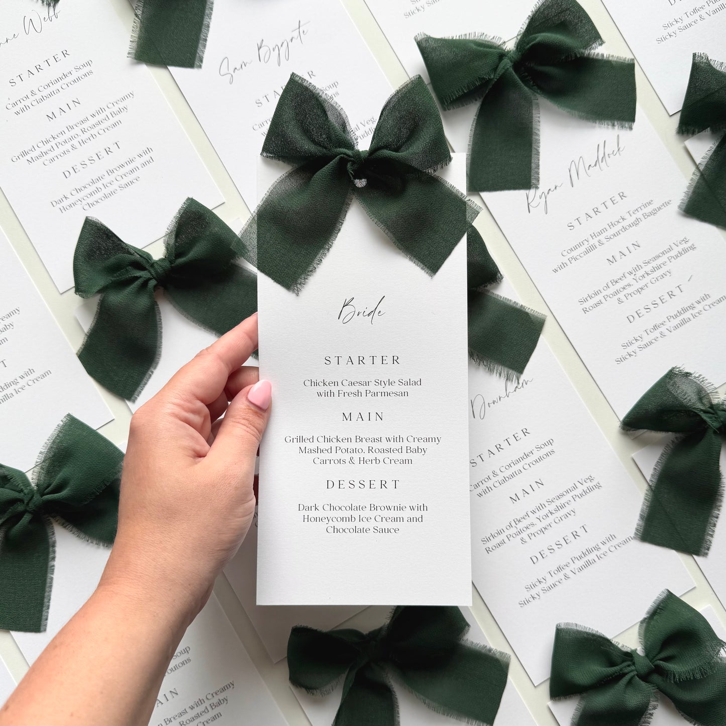 Poppy Menu Place Card With Dark Green Bow