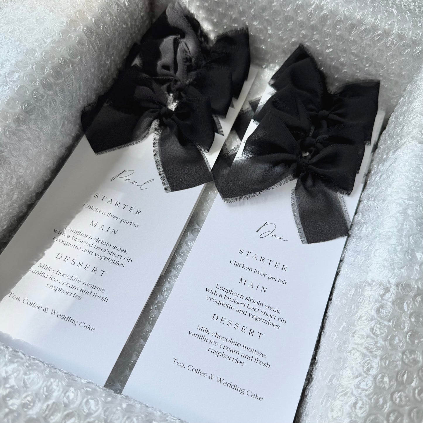 Poppy Menu Place Card With Black Bow