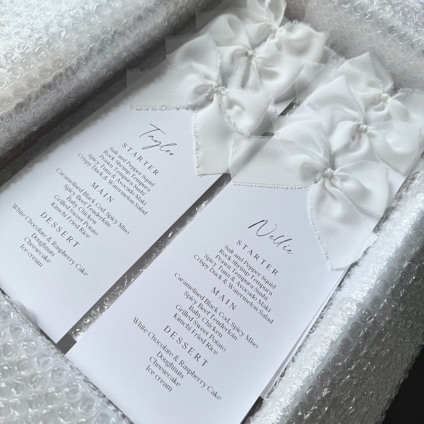 Poppy Menu Place Card With White Bow