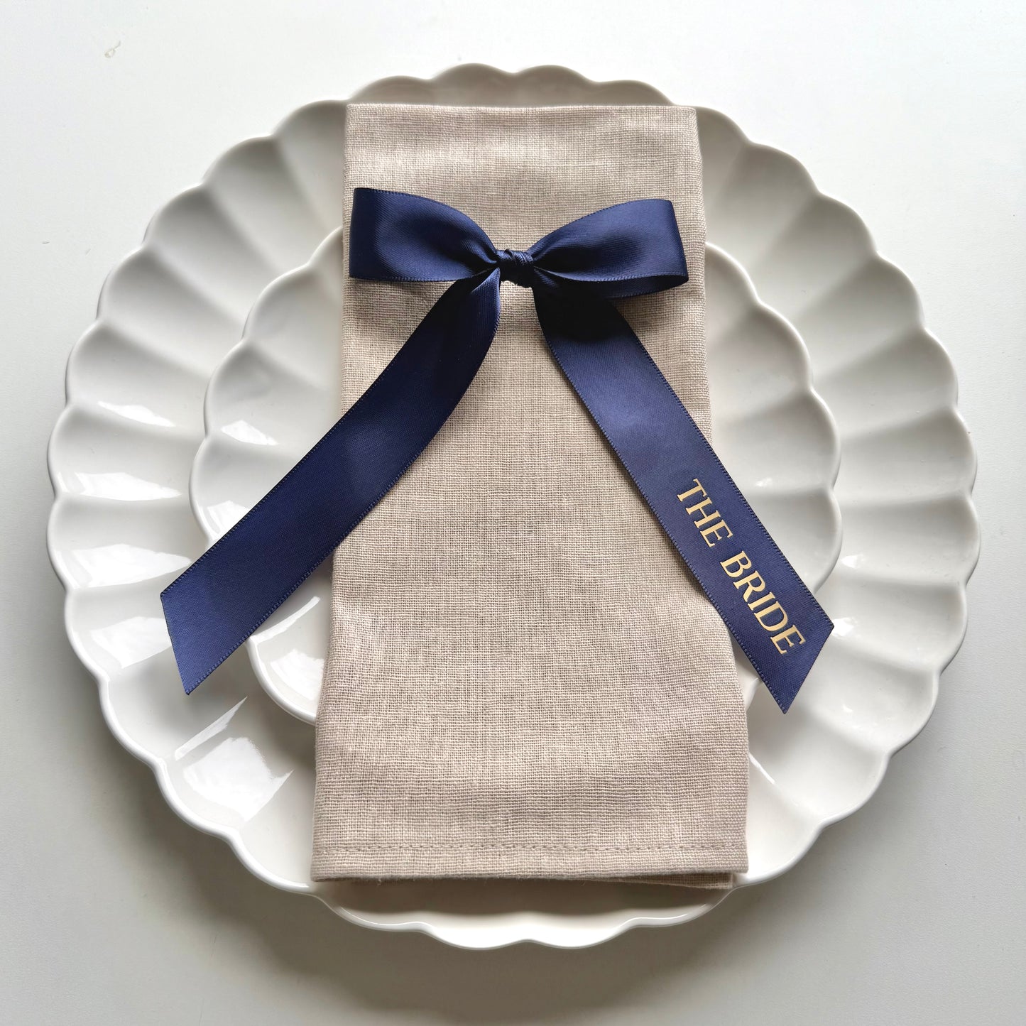 Pre Tied Navy Satin Bow Place Names