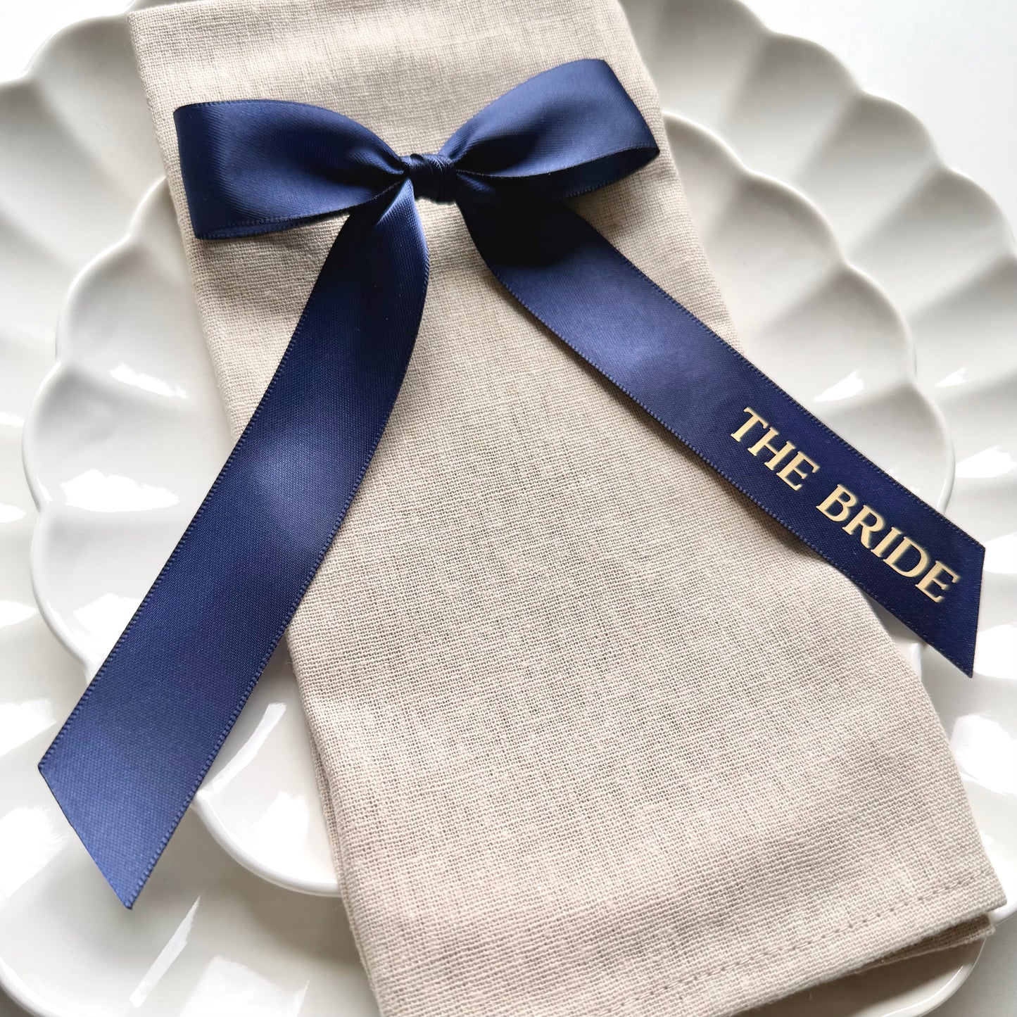 Pre Tied Navy Satin Bow Place Names