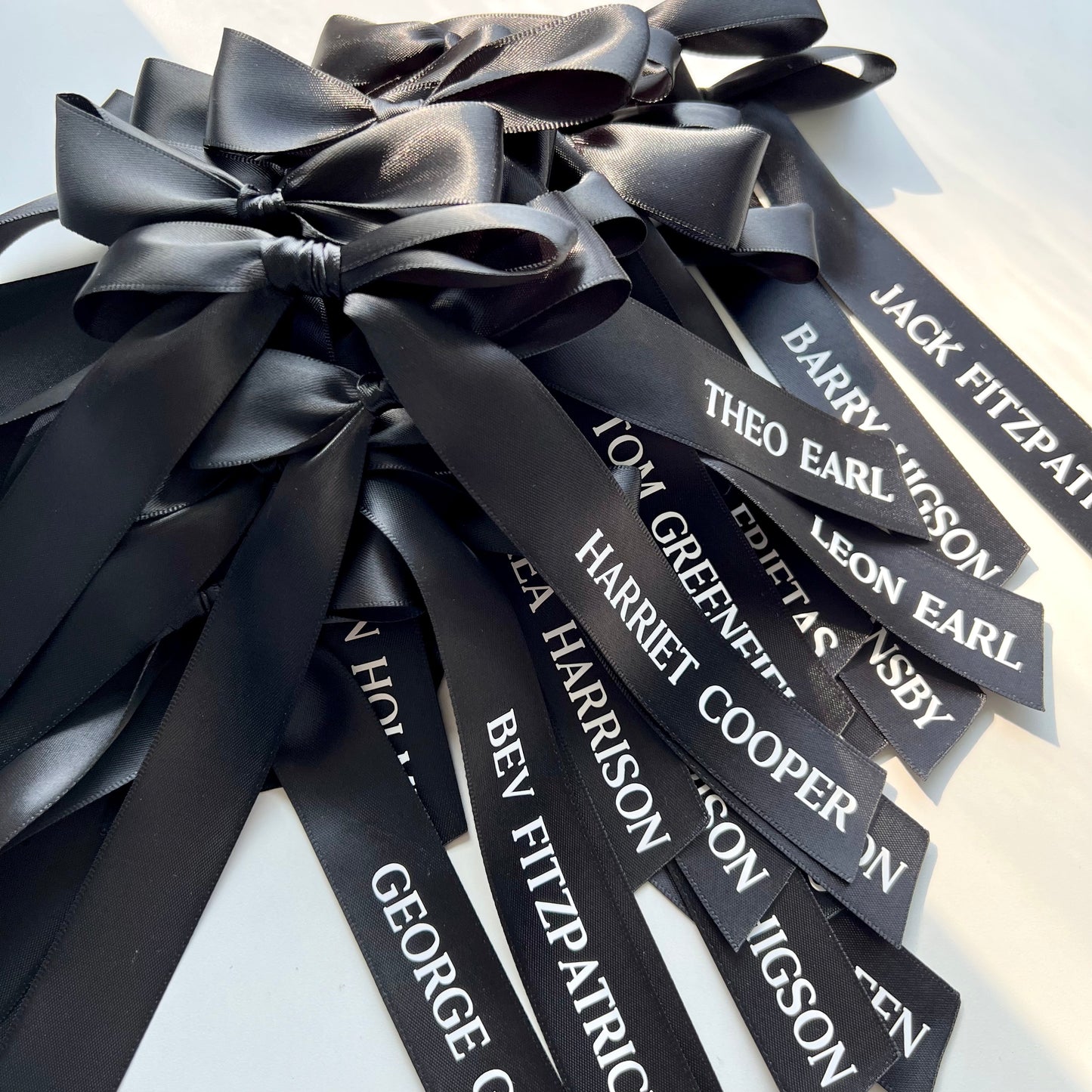Pre Tied Black Satin Bow Place Names