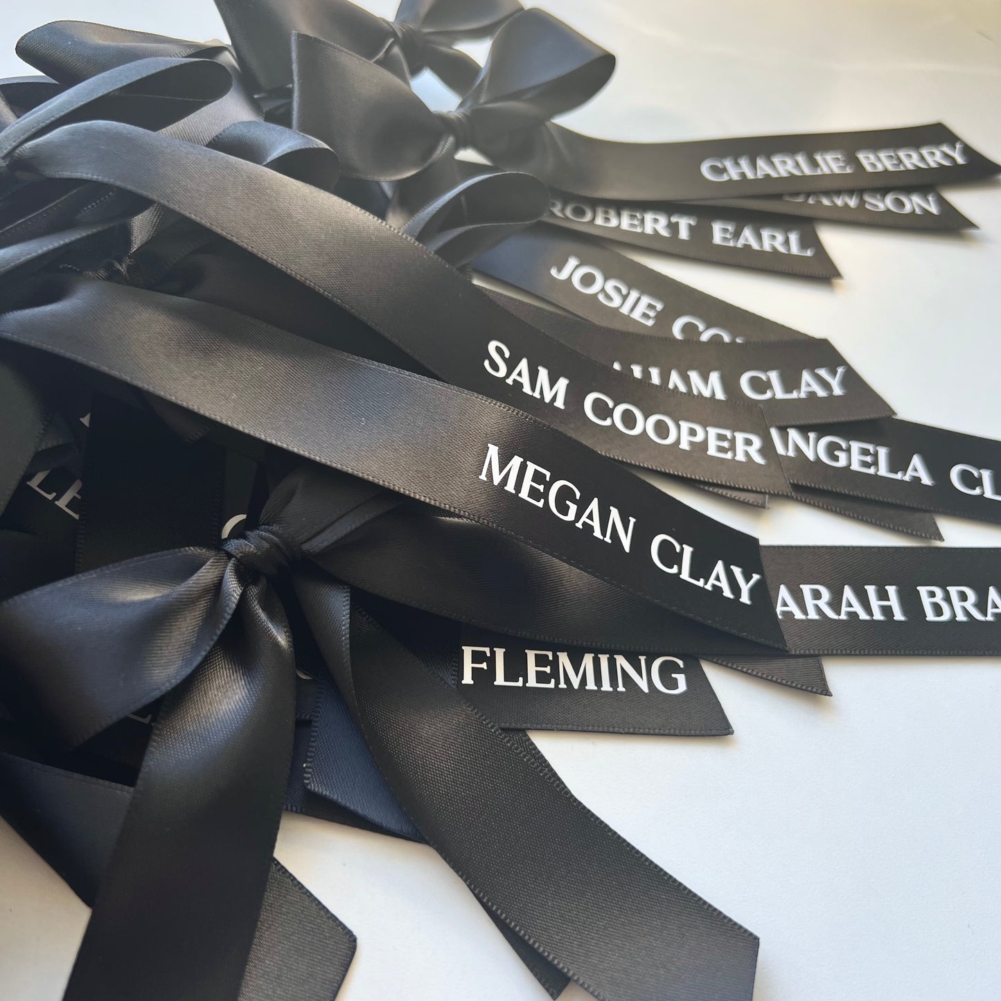 Pre Tied Black Satin Bow Place Names