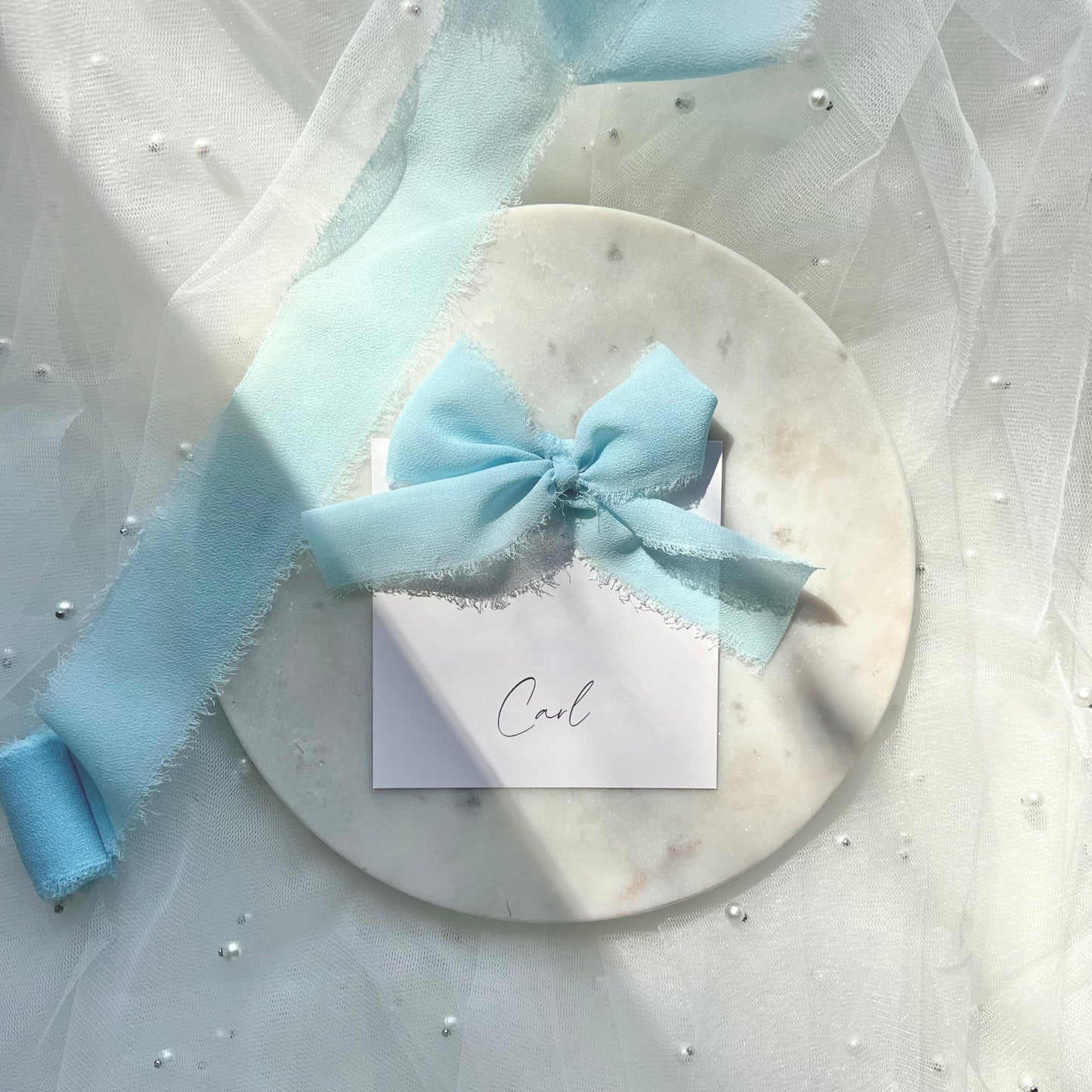 Square Poppy Place Card With Blue Bow