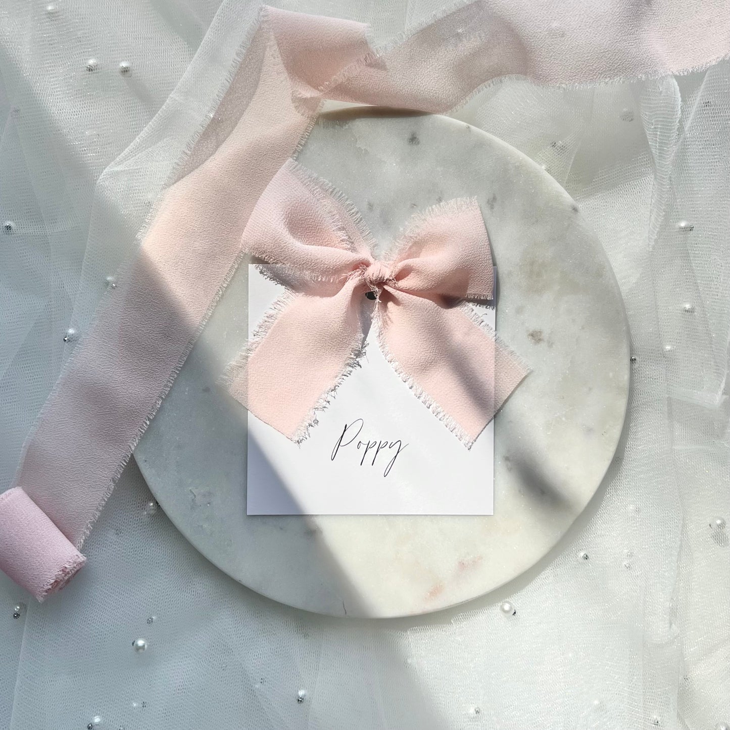 Square Poppy Place Card With Pink Bow