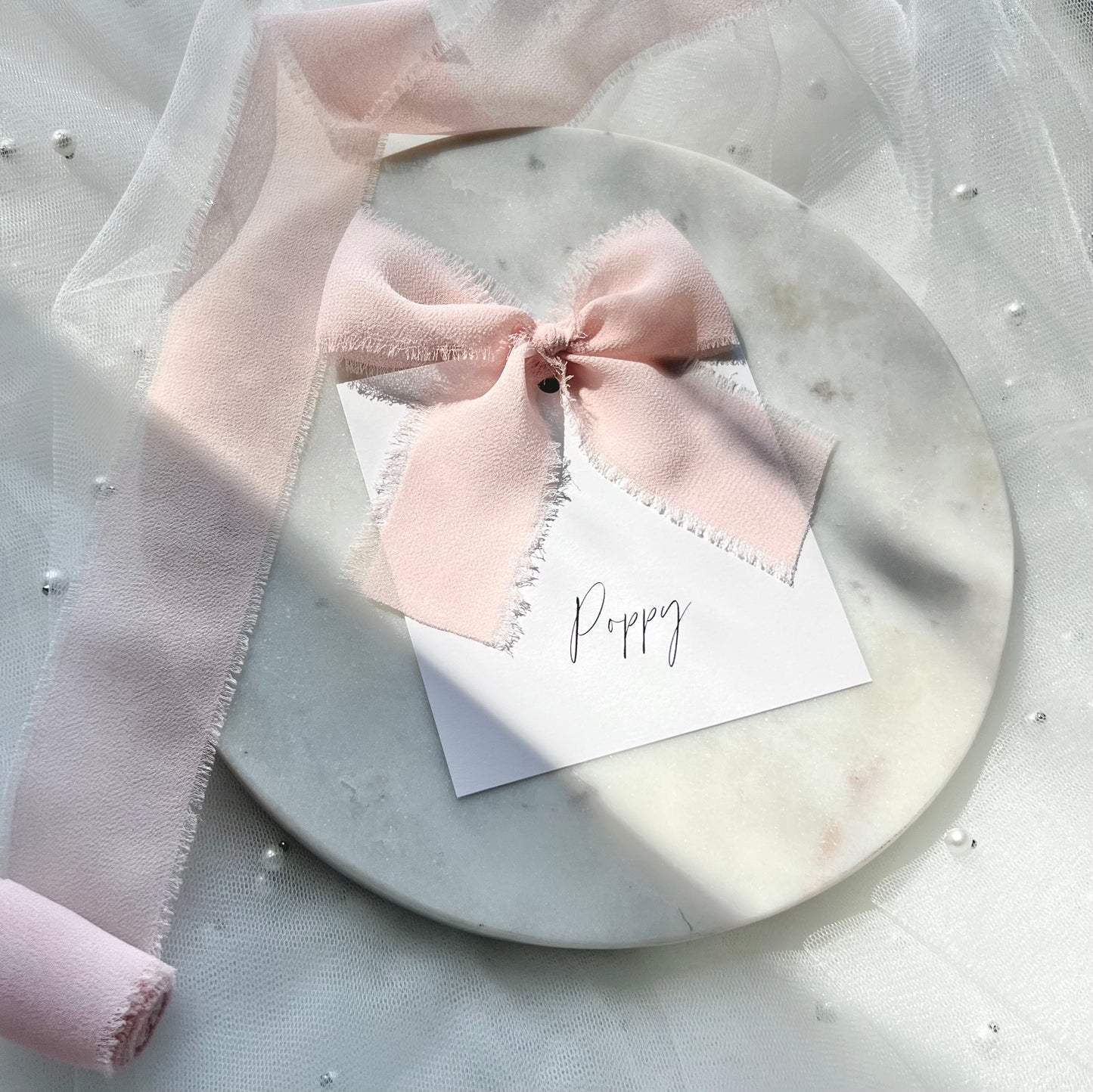 Square Poppy Place Card With Pink Bow