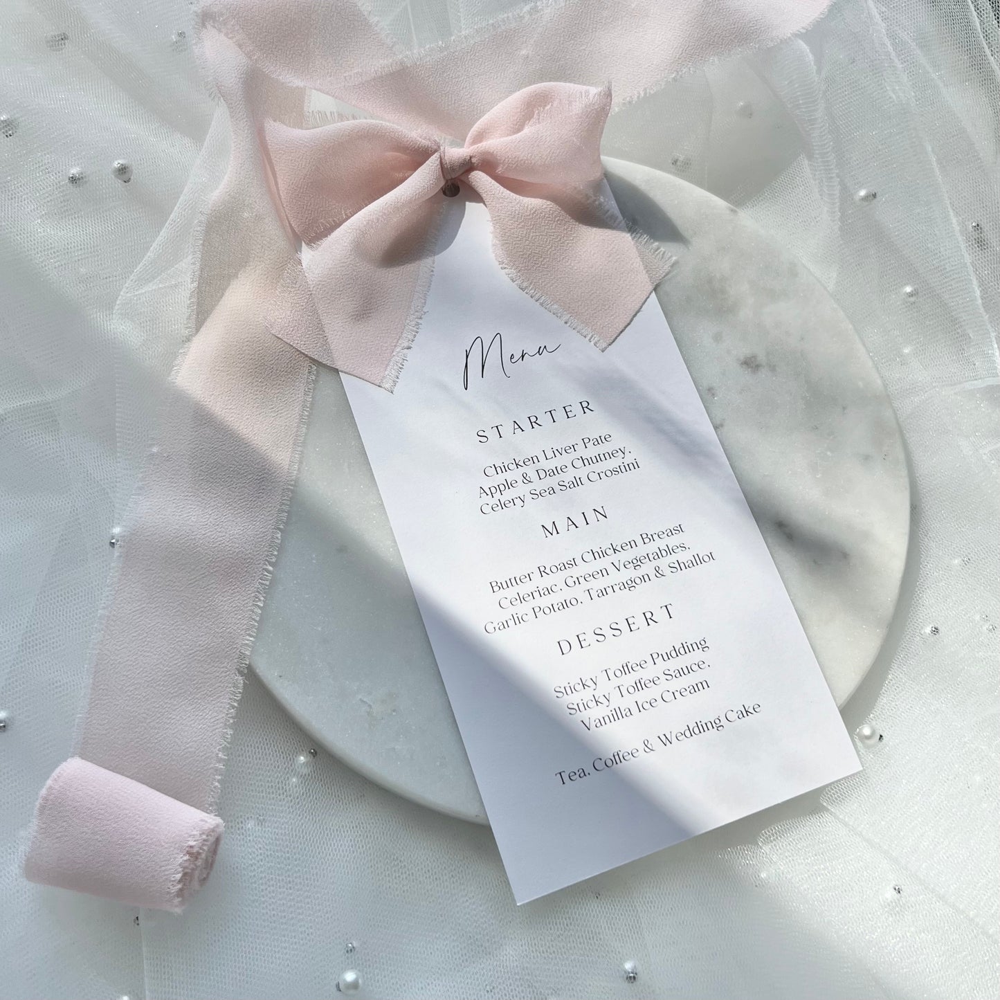 Poppy Menu Card With Pink Bow