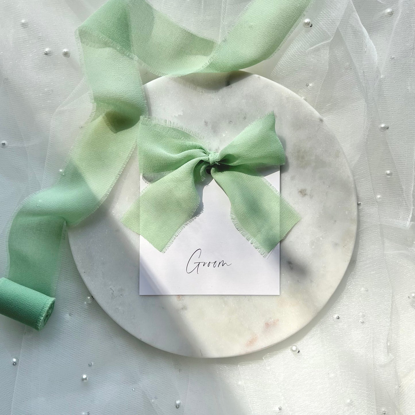 Square Poppy Place Card With Green Bow