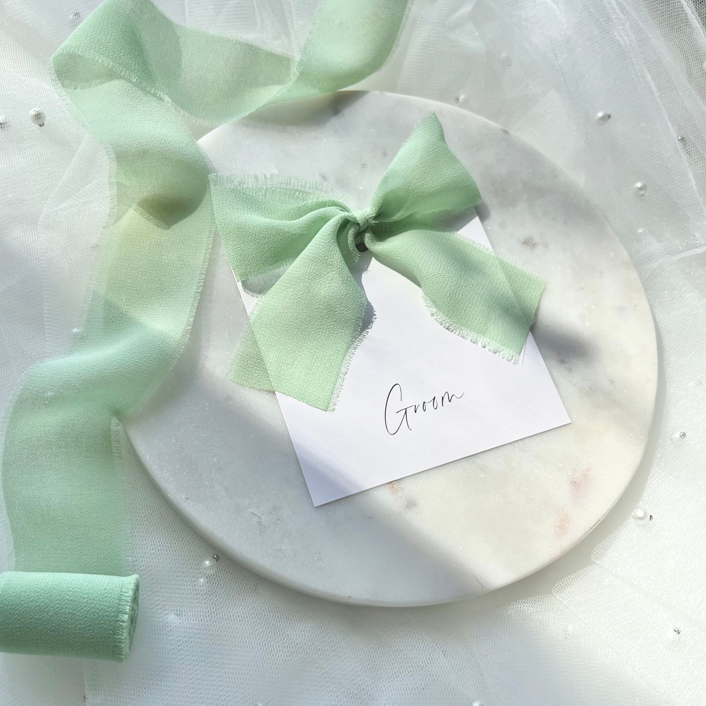 Square Poppy Place Card With Green Bow