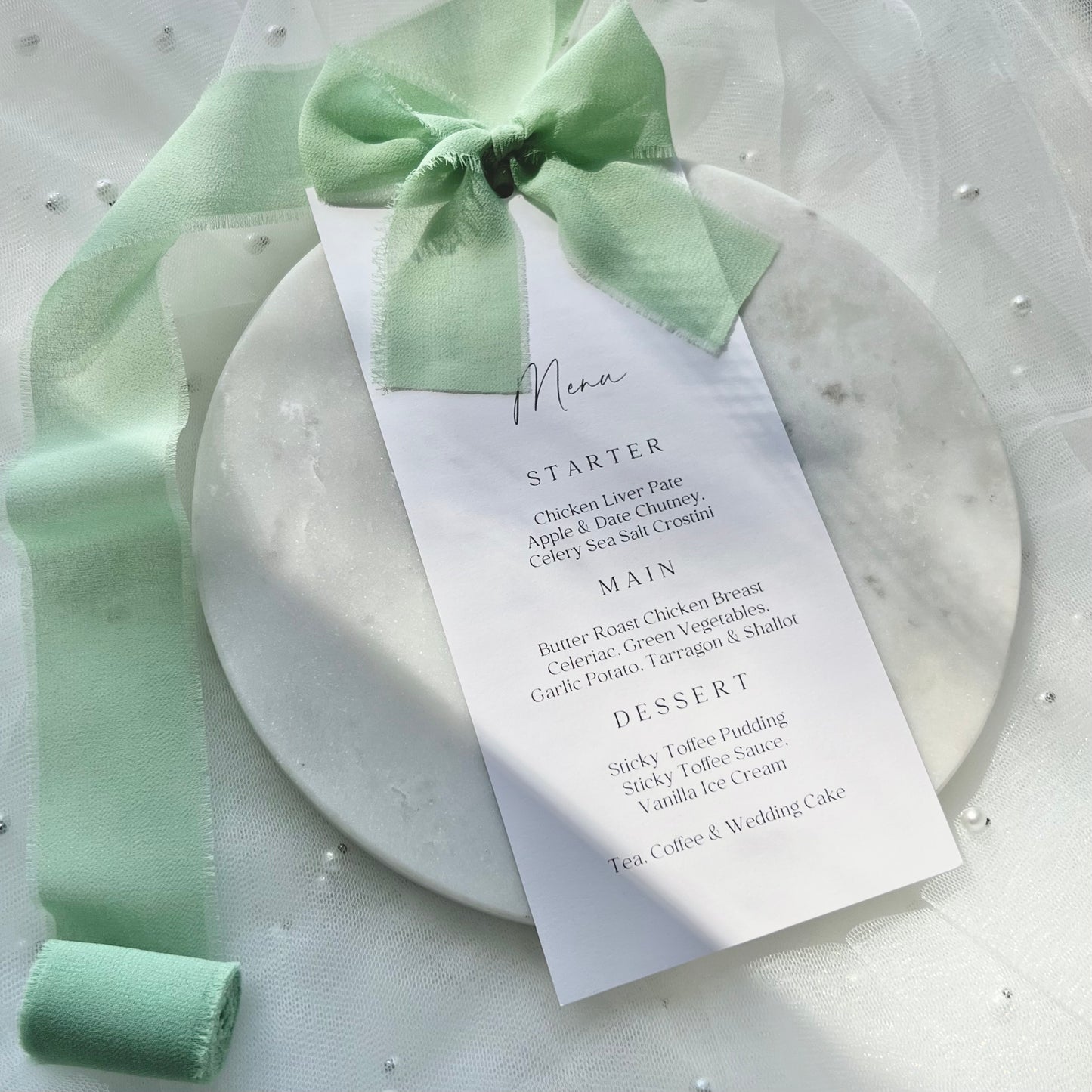 Poppy Menu Card With Green Bow