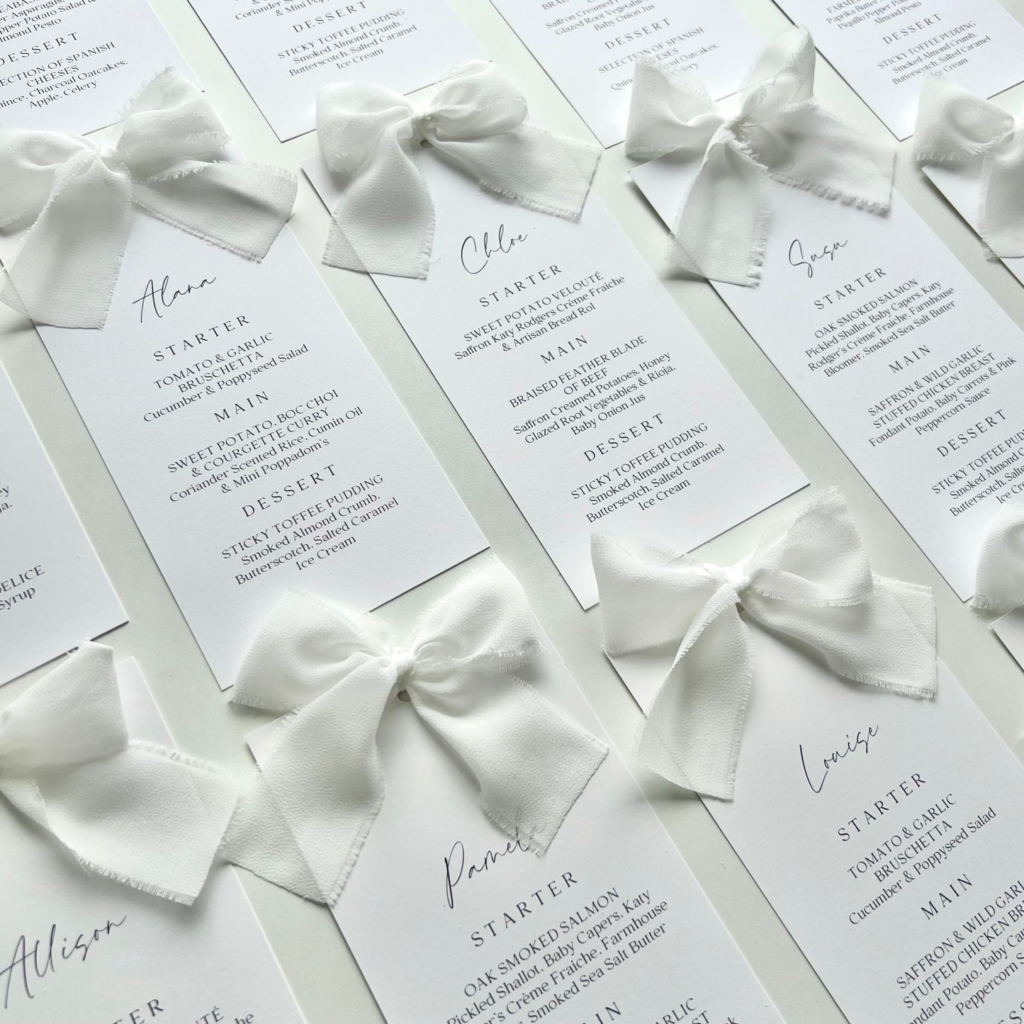 Poppy Menu Place Card With White Bow