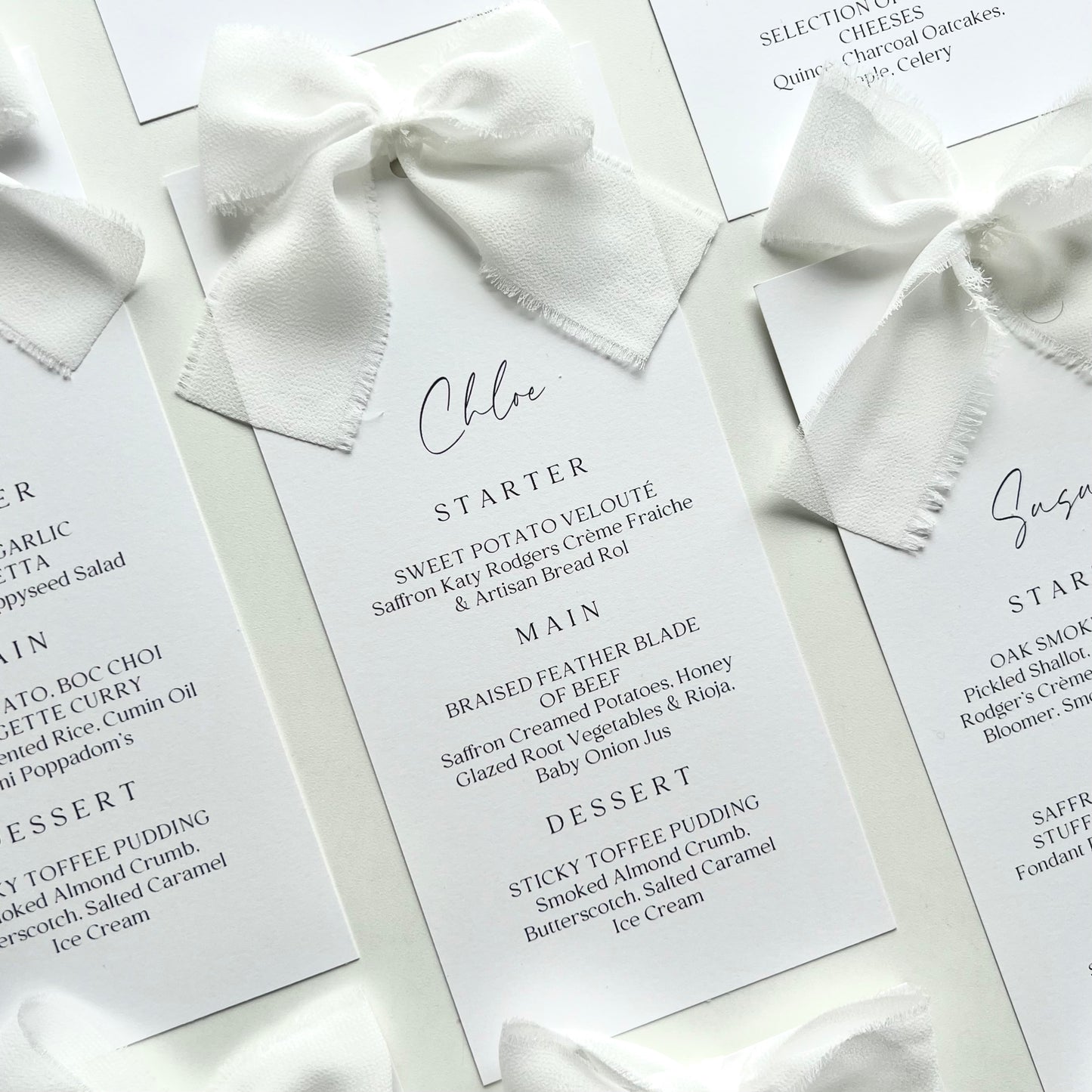 Poppy Menu Place Card With White Bow