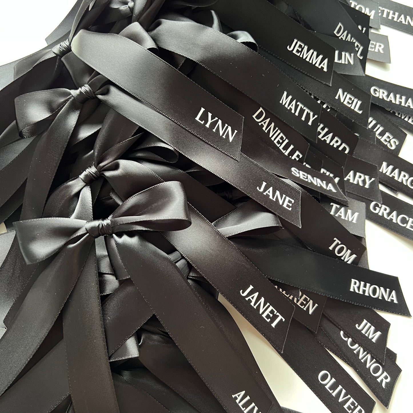 Pre Tied Black Satin Bow Place Names