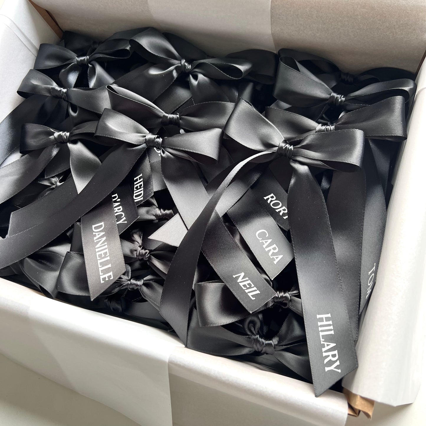 Pre Tied Black Satin Bow Place Names