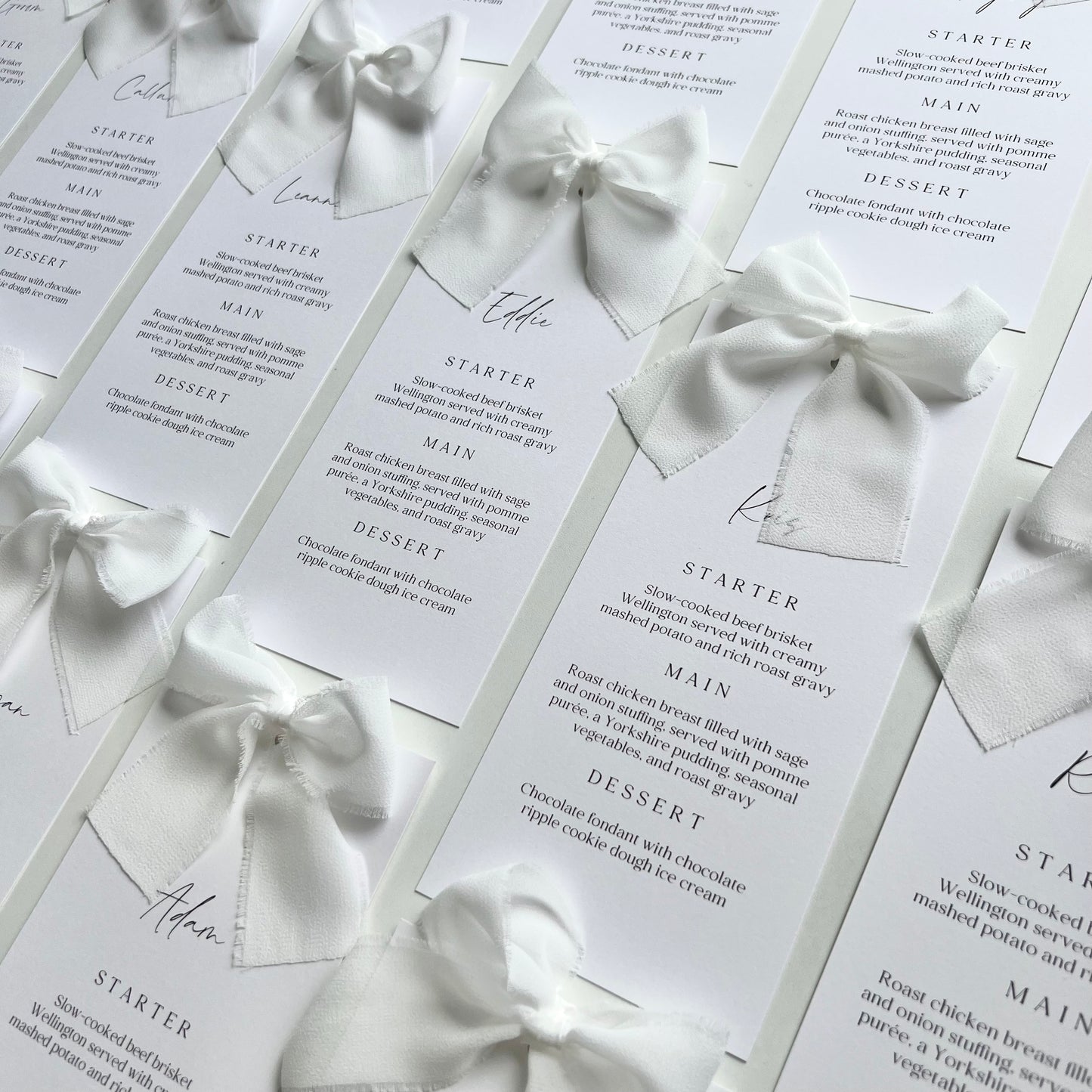 Poppy Menu Place Card With White Bow