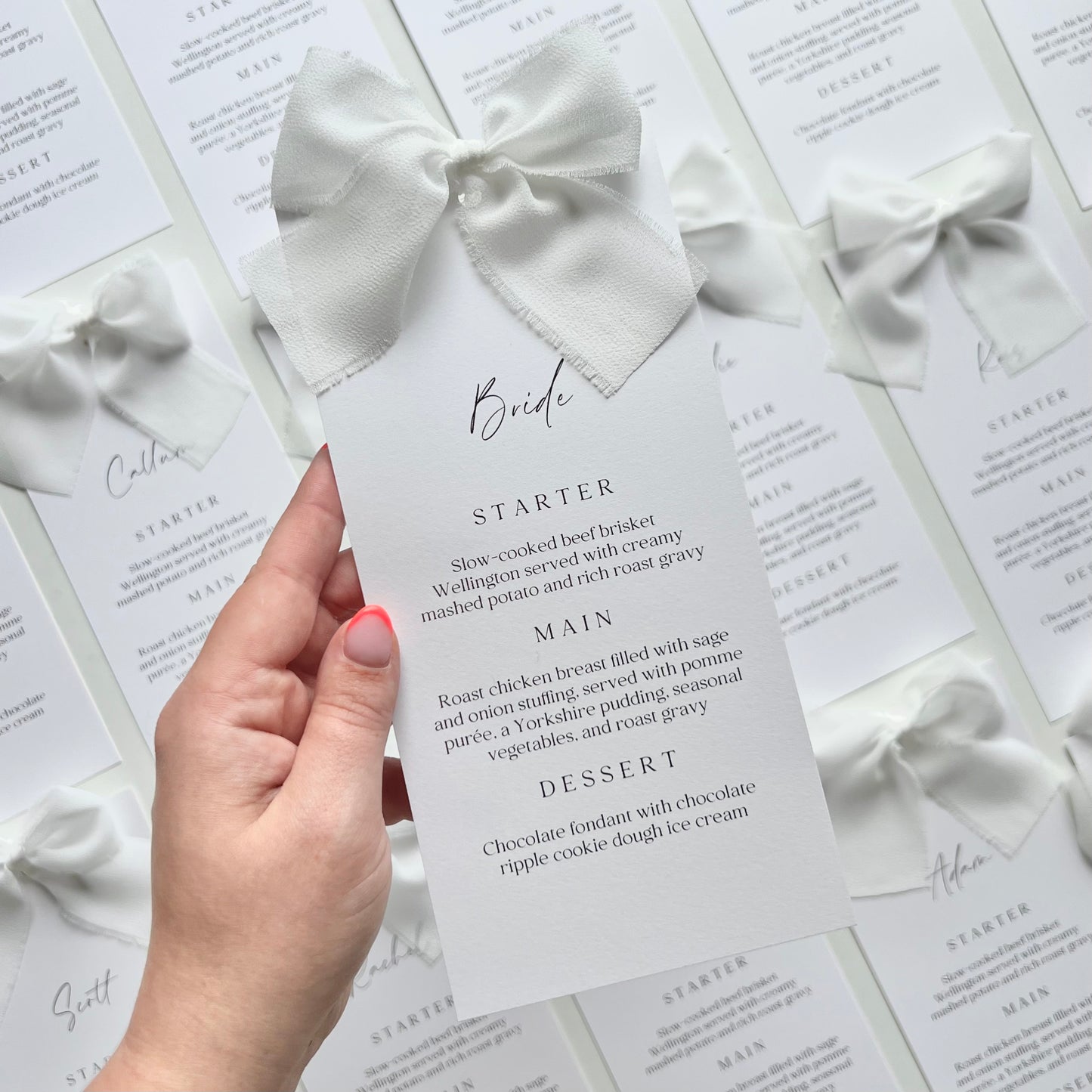 Poppy Menu Place Card With White Bow