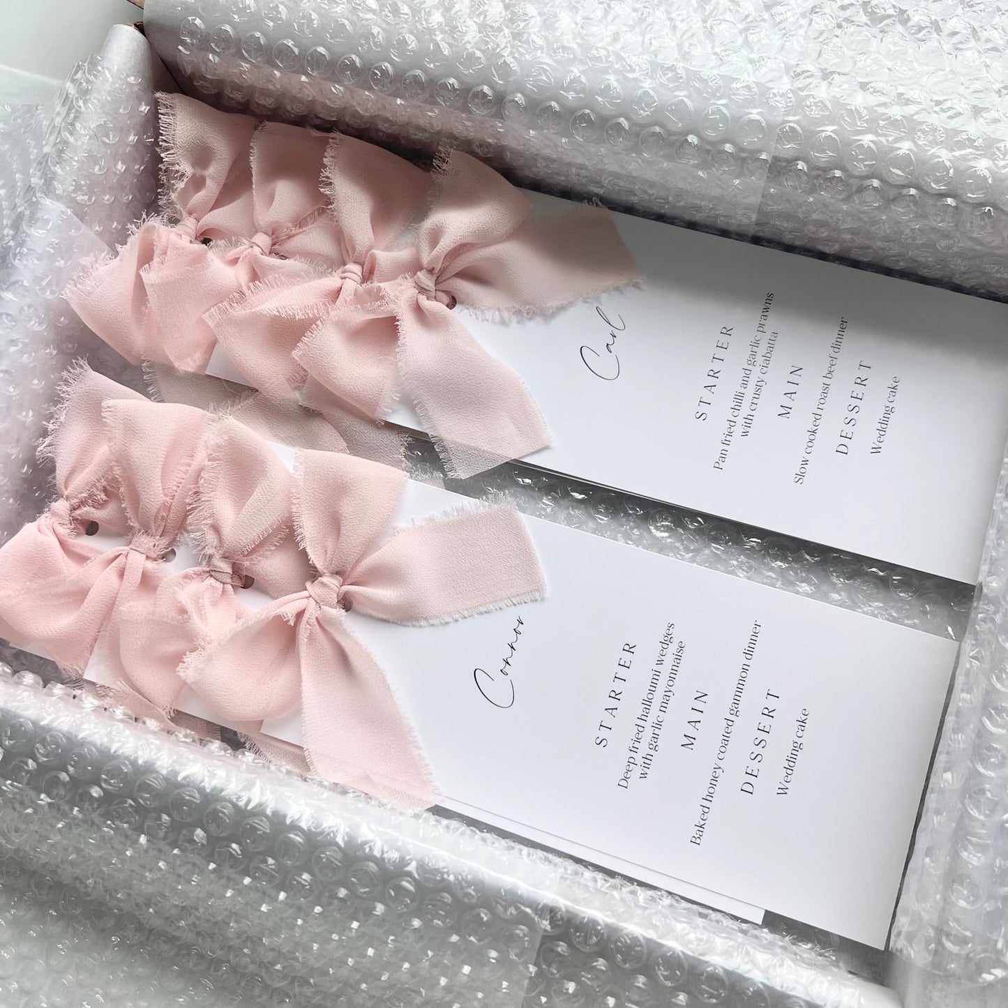Poppy Menu Place Card With Pink Bow