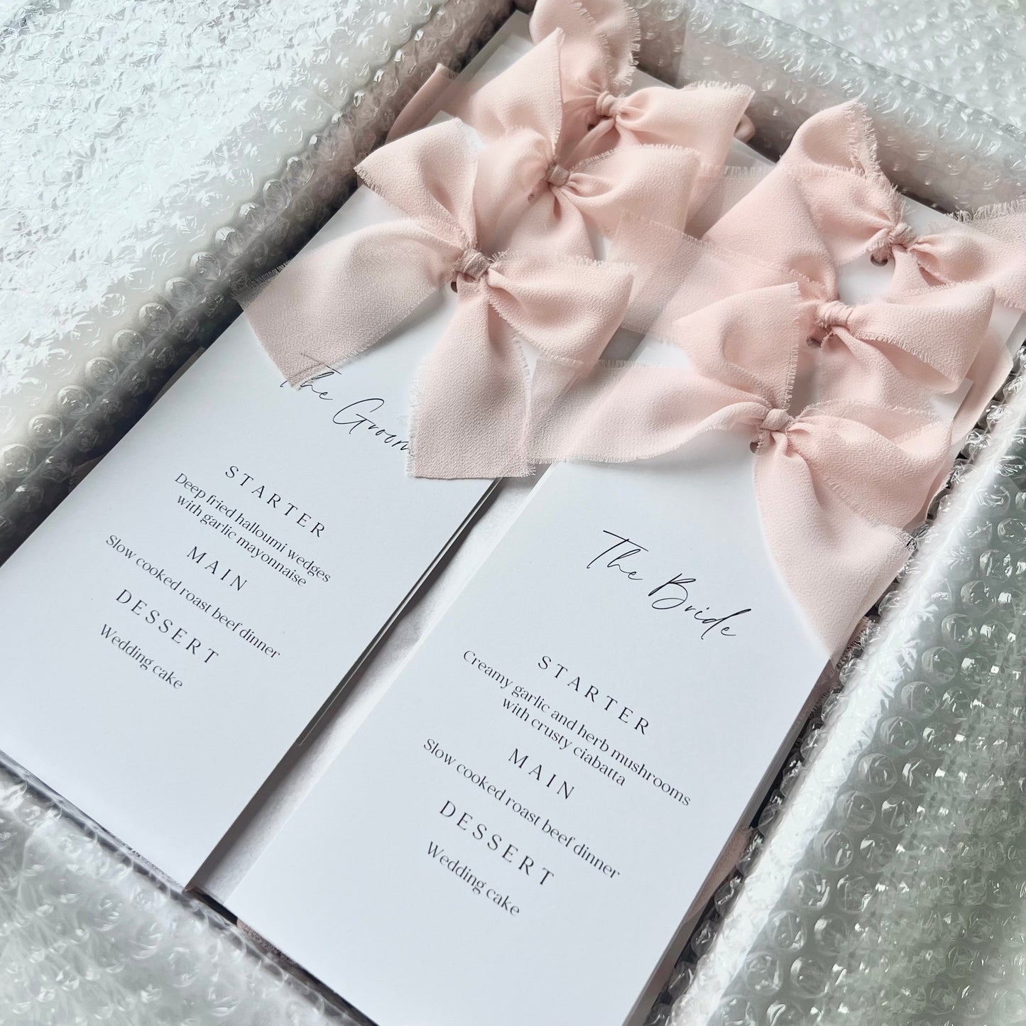 Poppy Menu Place Card With Pink Bow