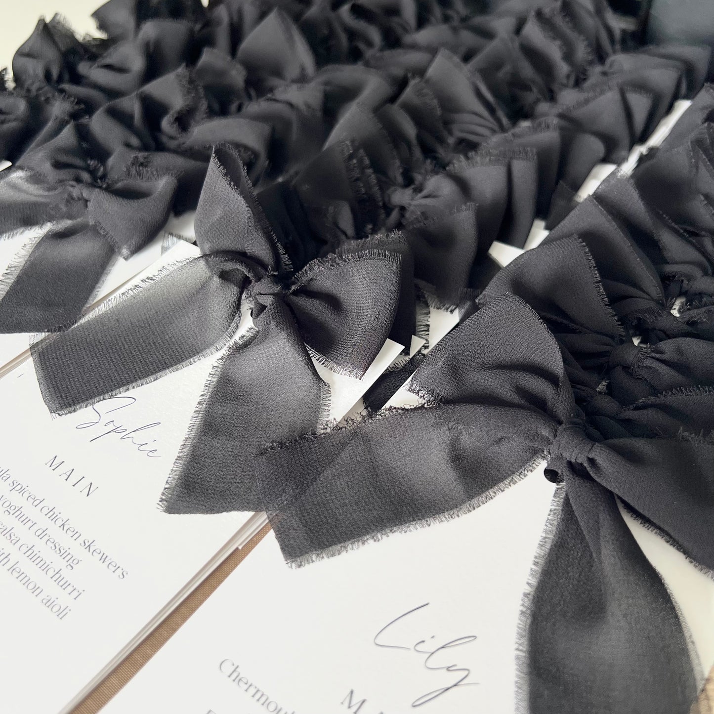 Poppy Menu Place Card With Black Bow