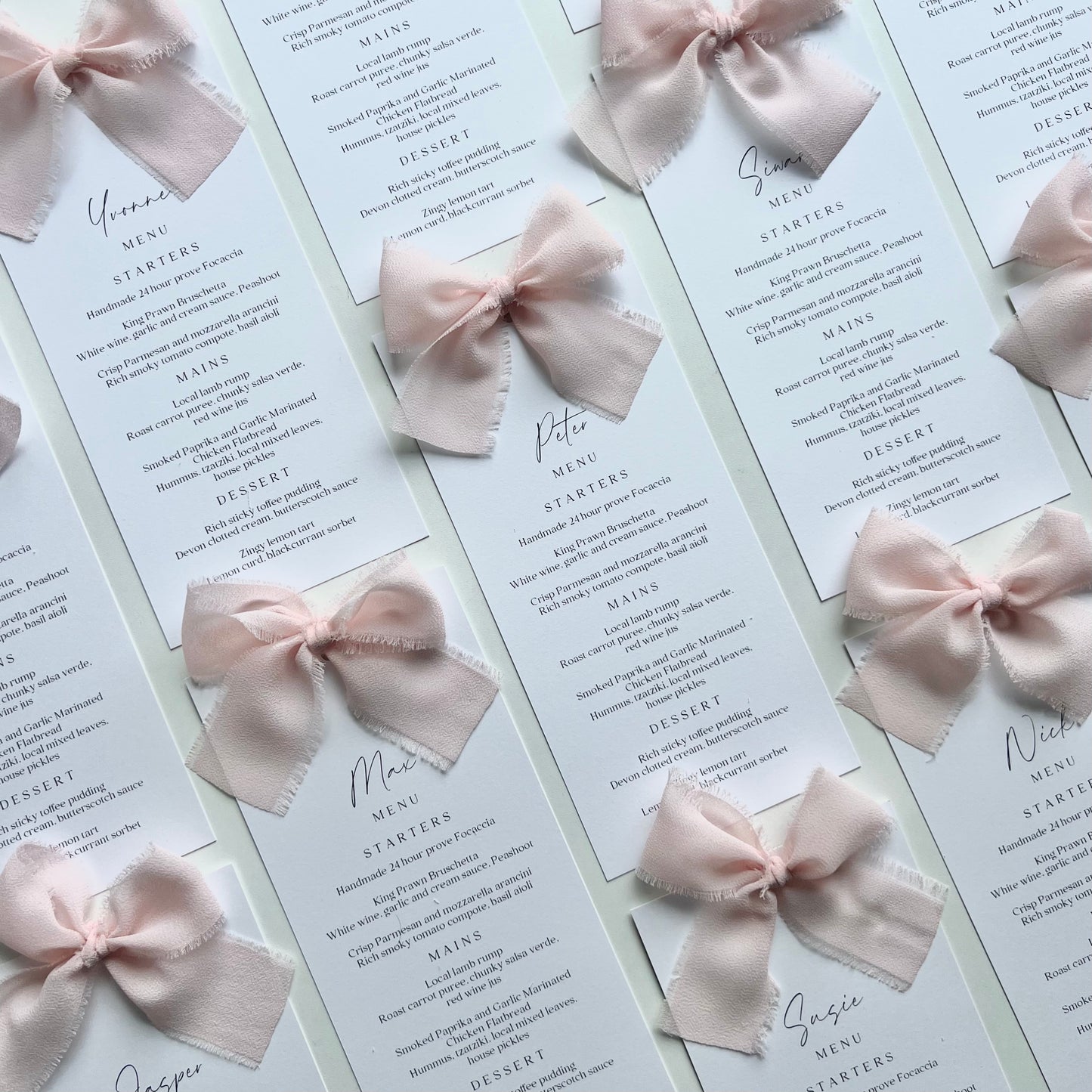 Poppy Menu Place Card With Pink Bow
