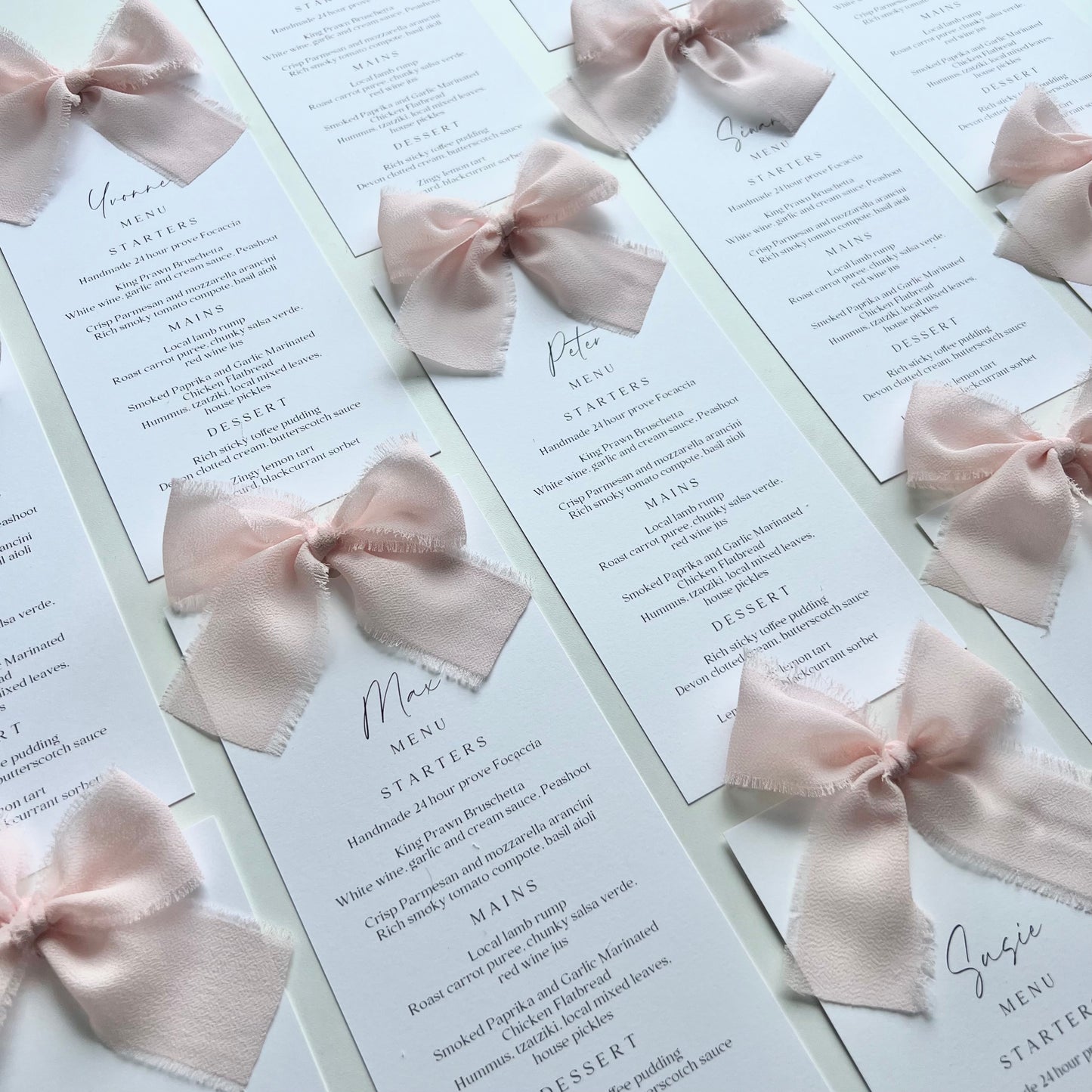 Poppy Menu Place Card With Pink Bow