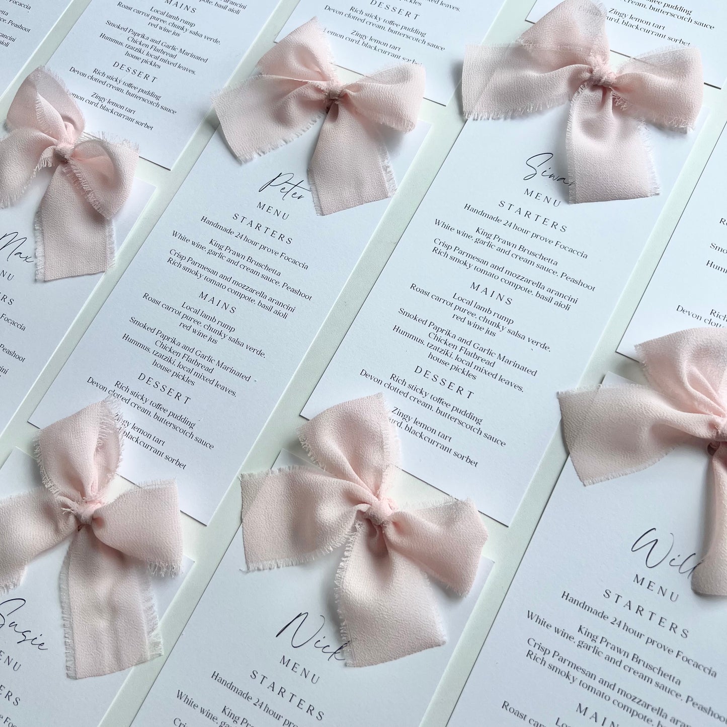 Poppy Menu Place Card With Pink Bow