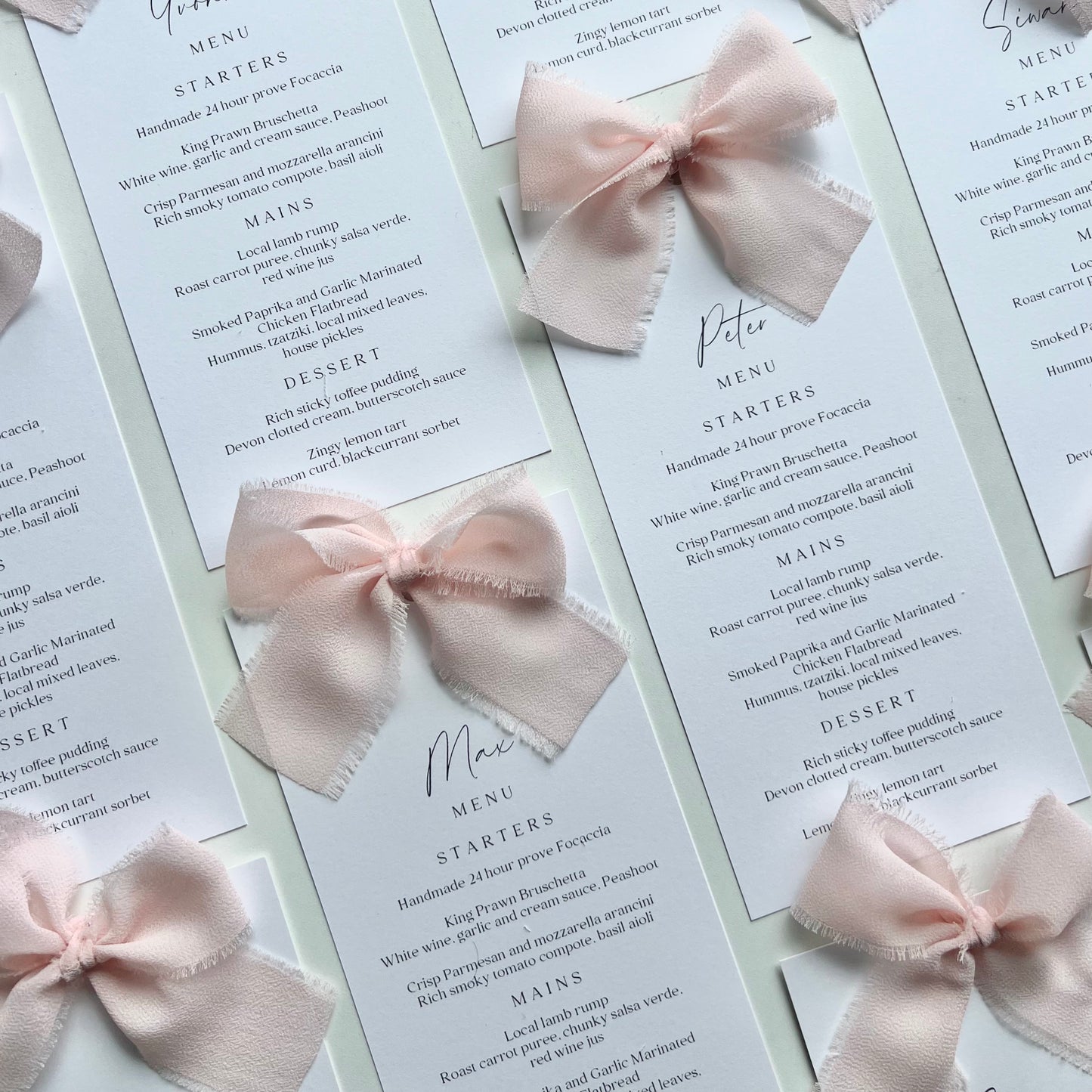 Poppy Menu Place Card With Pink Bow