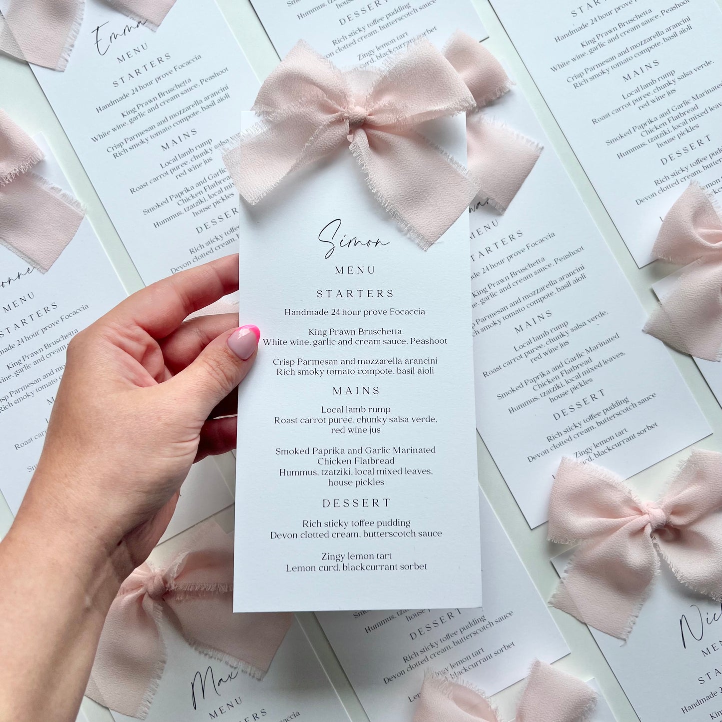 Poppy Menu Place Card With Pink Bow