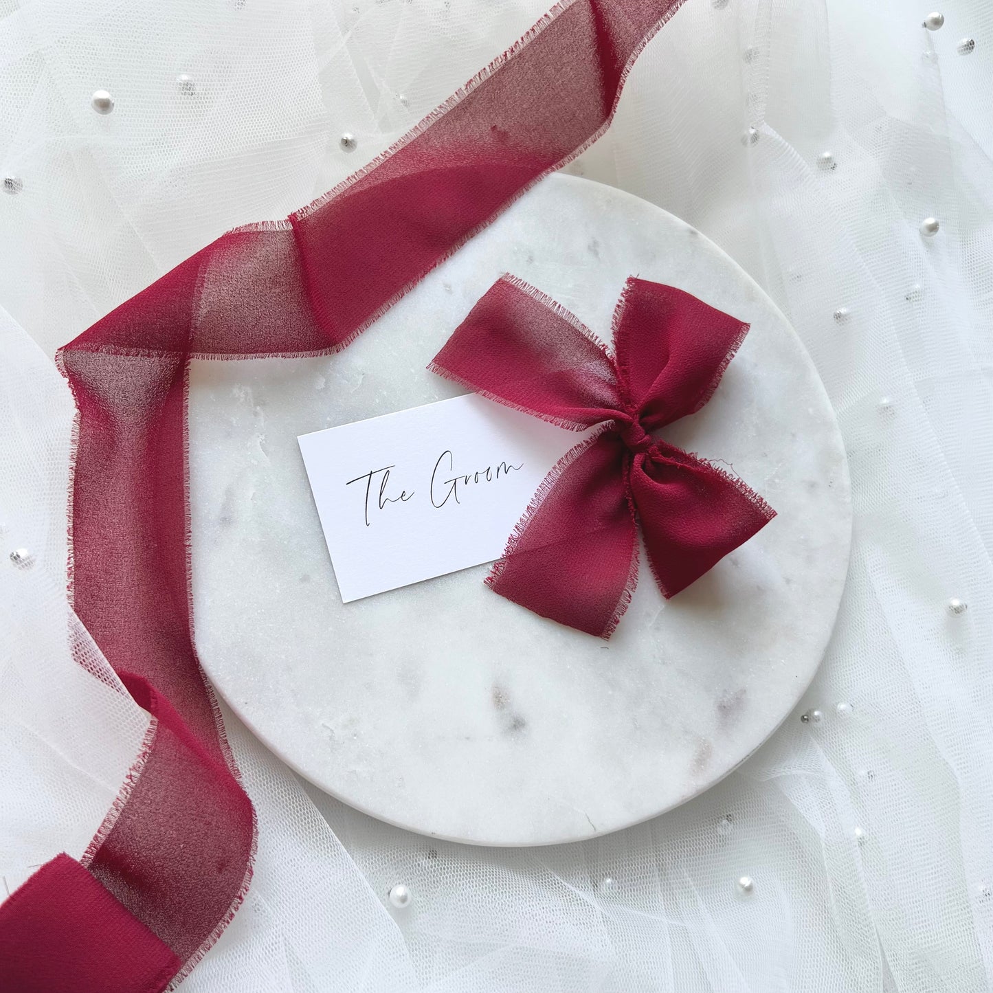 Poppy Place Card With Dark Red Bow