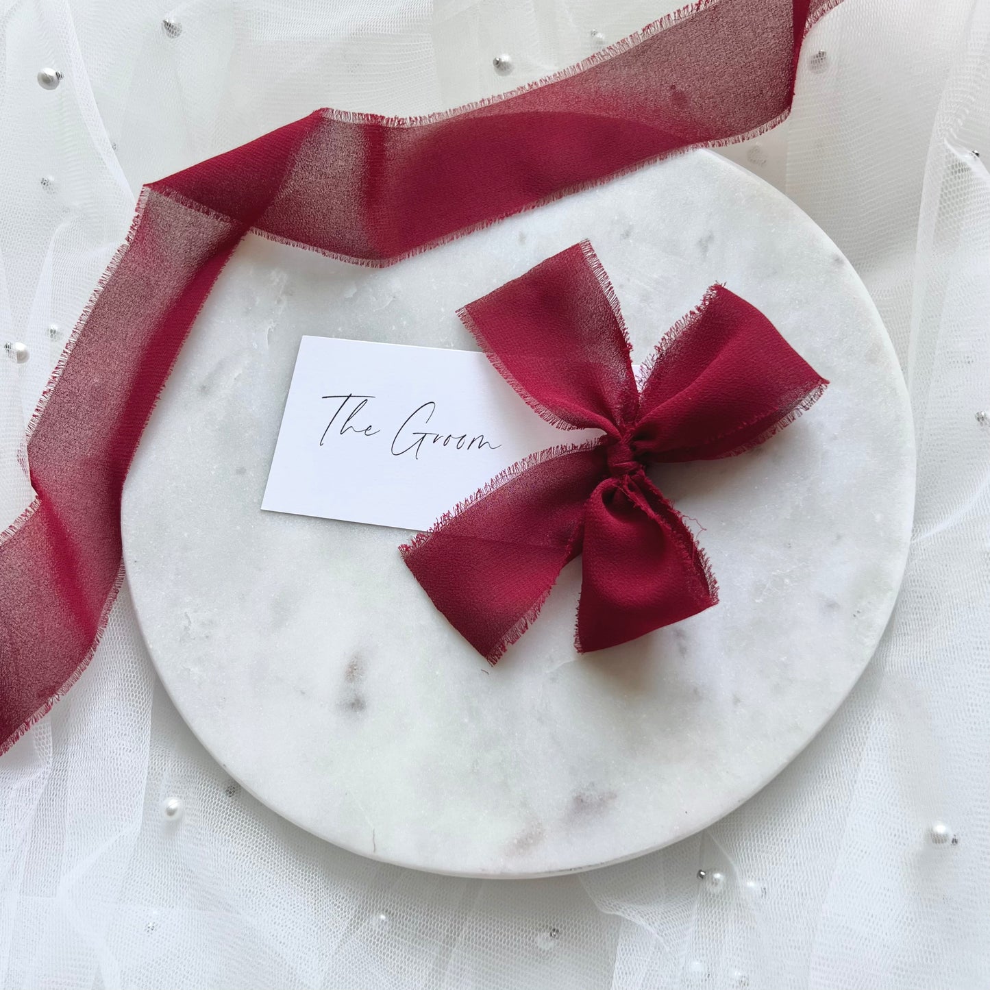 Poppy Place Card With Dark Red Bow