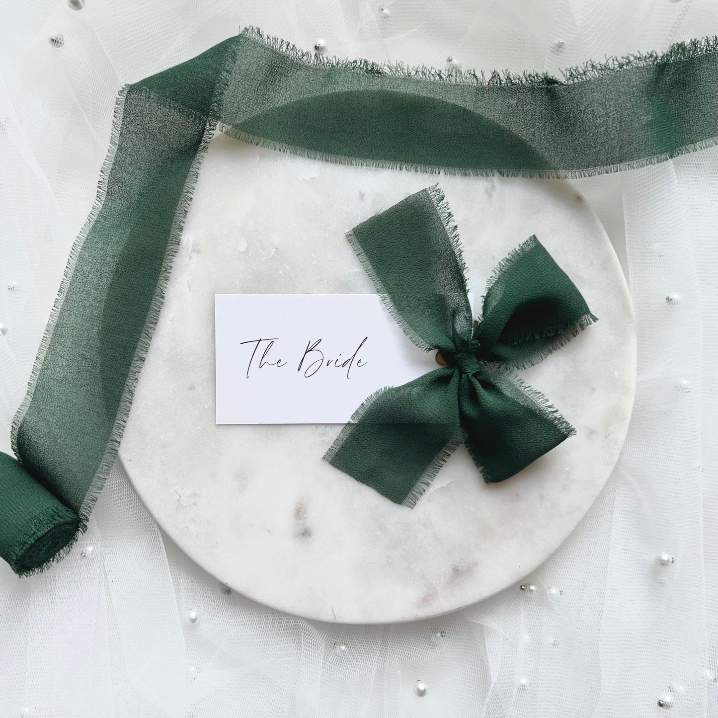 Poppy Place Card With Dark Green Bow