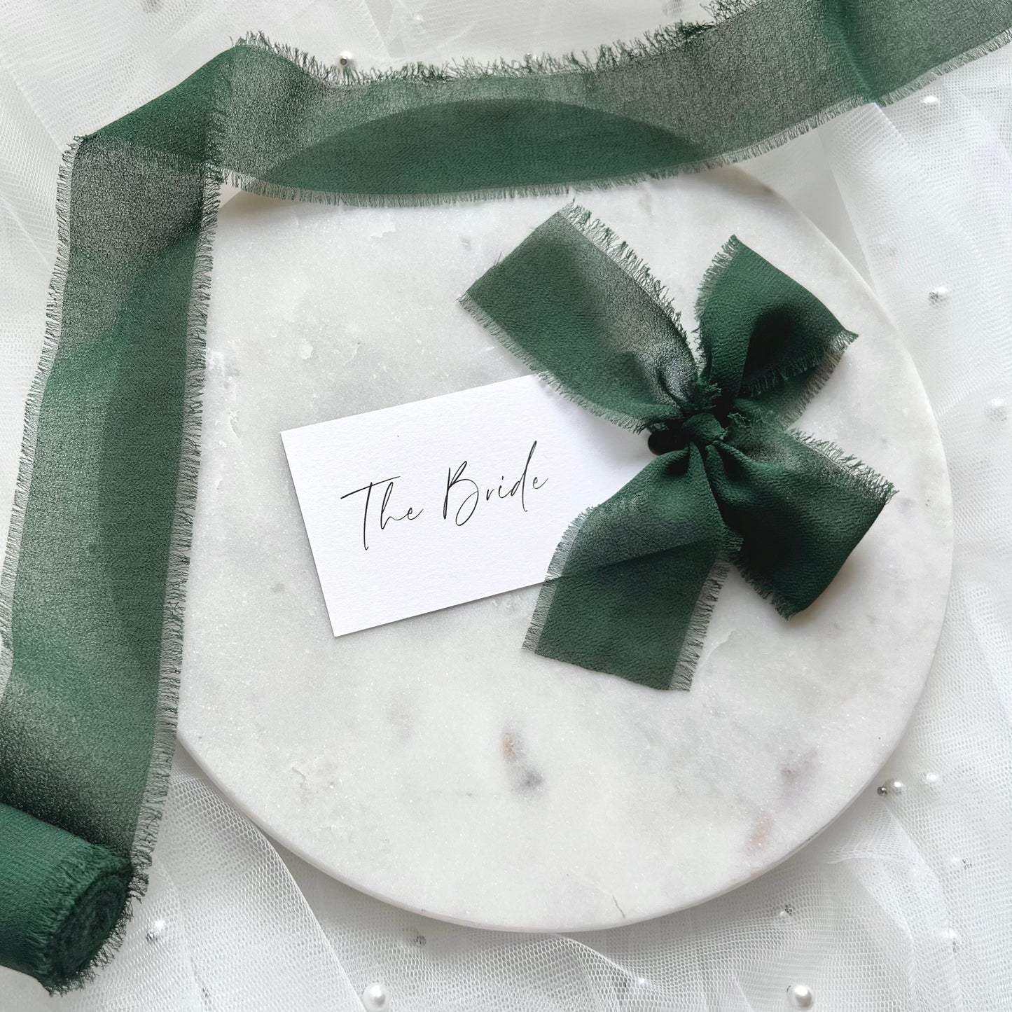 Poppy Place Card With Dark Green Bow