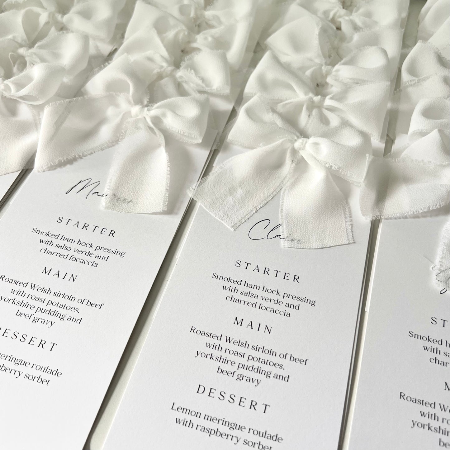 Poppy Menu Place Card With White Bow