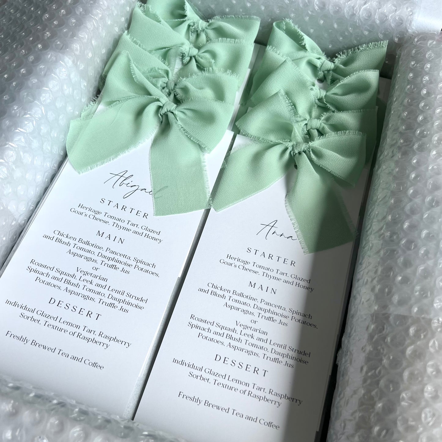 Poppy Menu Place Card With Green Bow