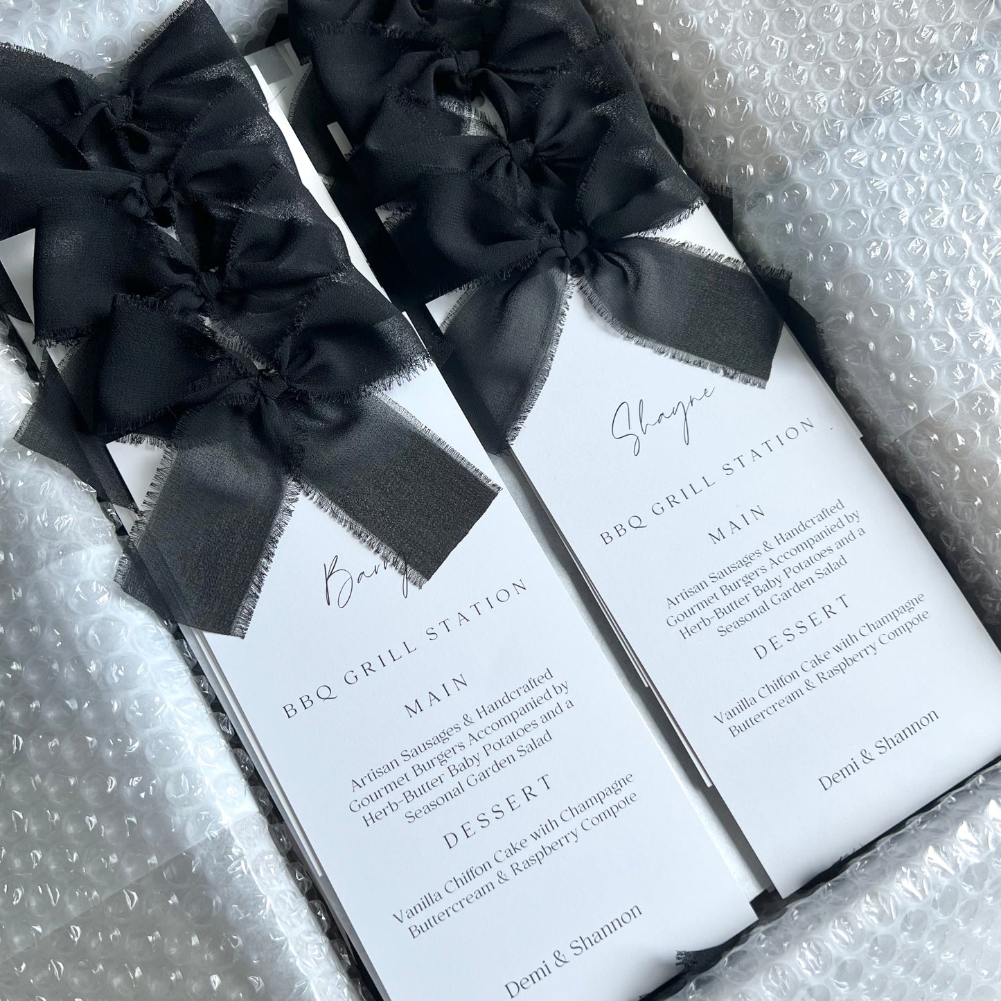 Poppy Menu Place Card With Black Bow