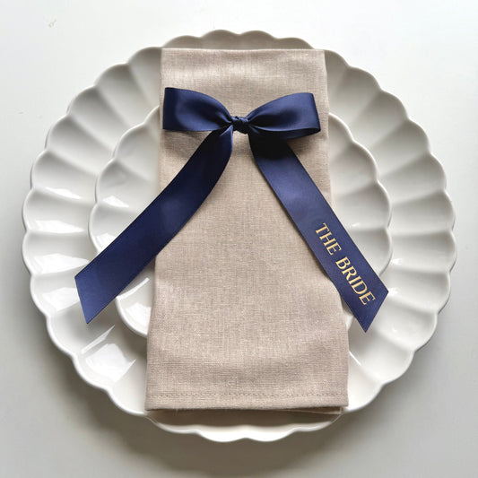 Pre Tied Navy Satin Bow Place Names