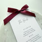 Chloe Menu Place Card With Burgundy Bow