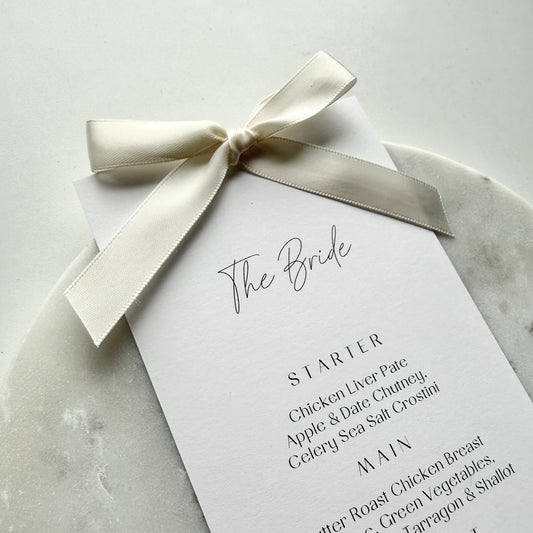Chloe Menu Place Card With Ivory Bow