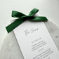 Chloe Menu Place Card With Emerald Green Bow