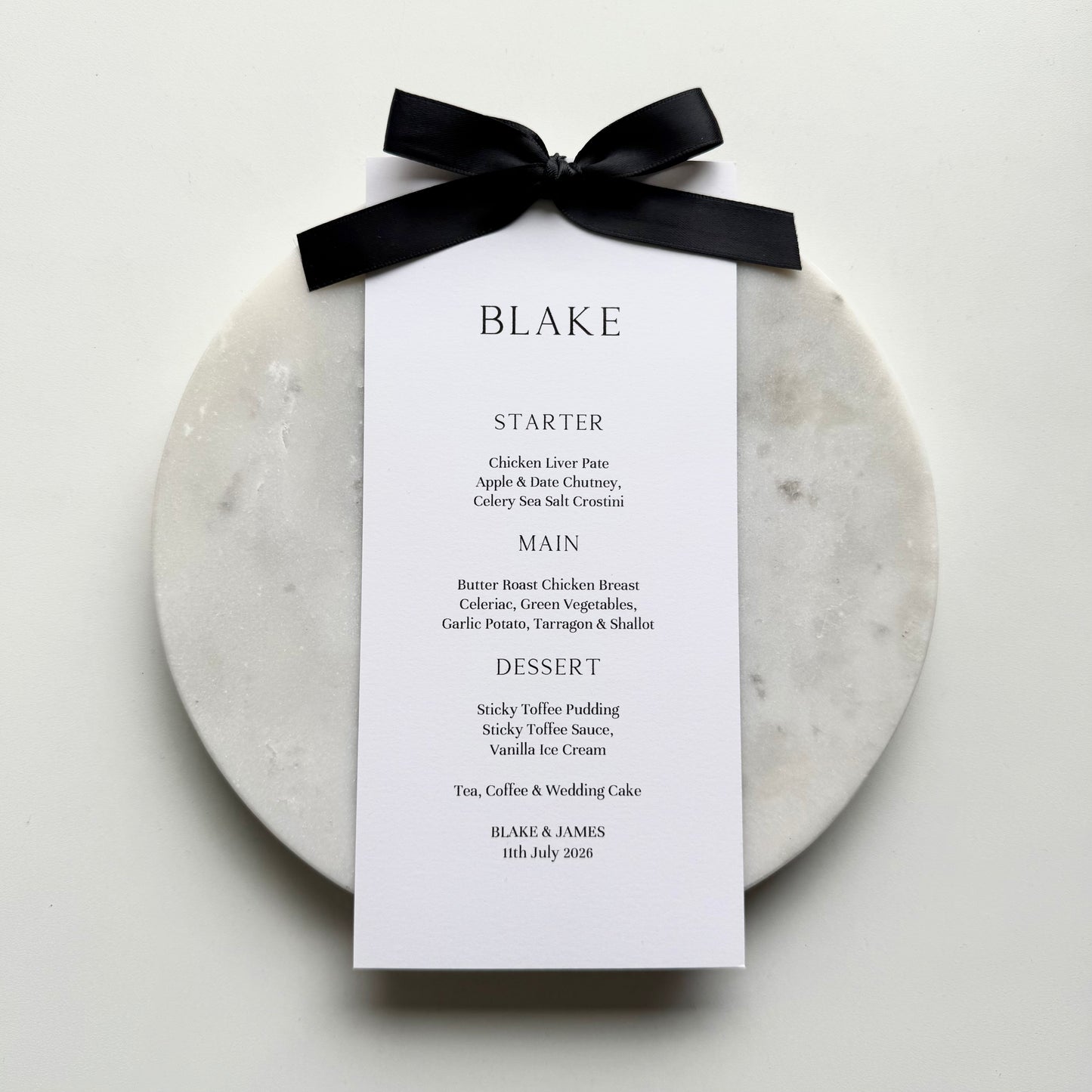 Blake Menu Place Card With Black Bow