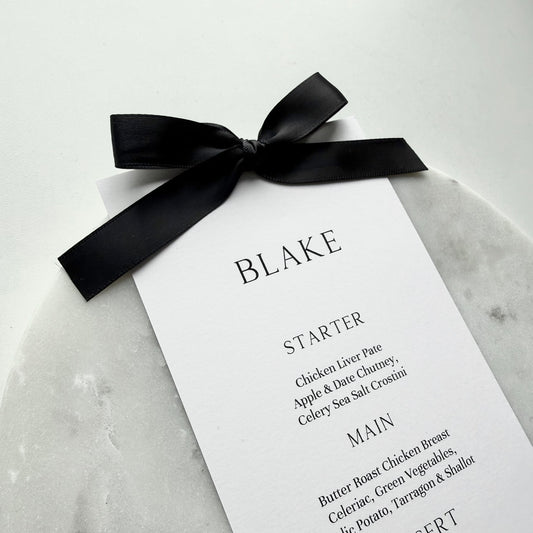 Blake Menu Place Card With Black Bow